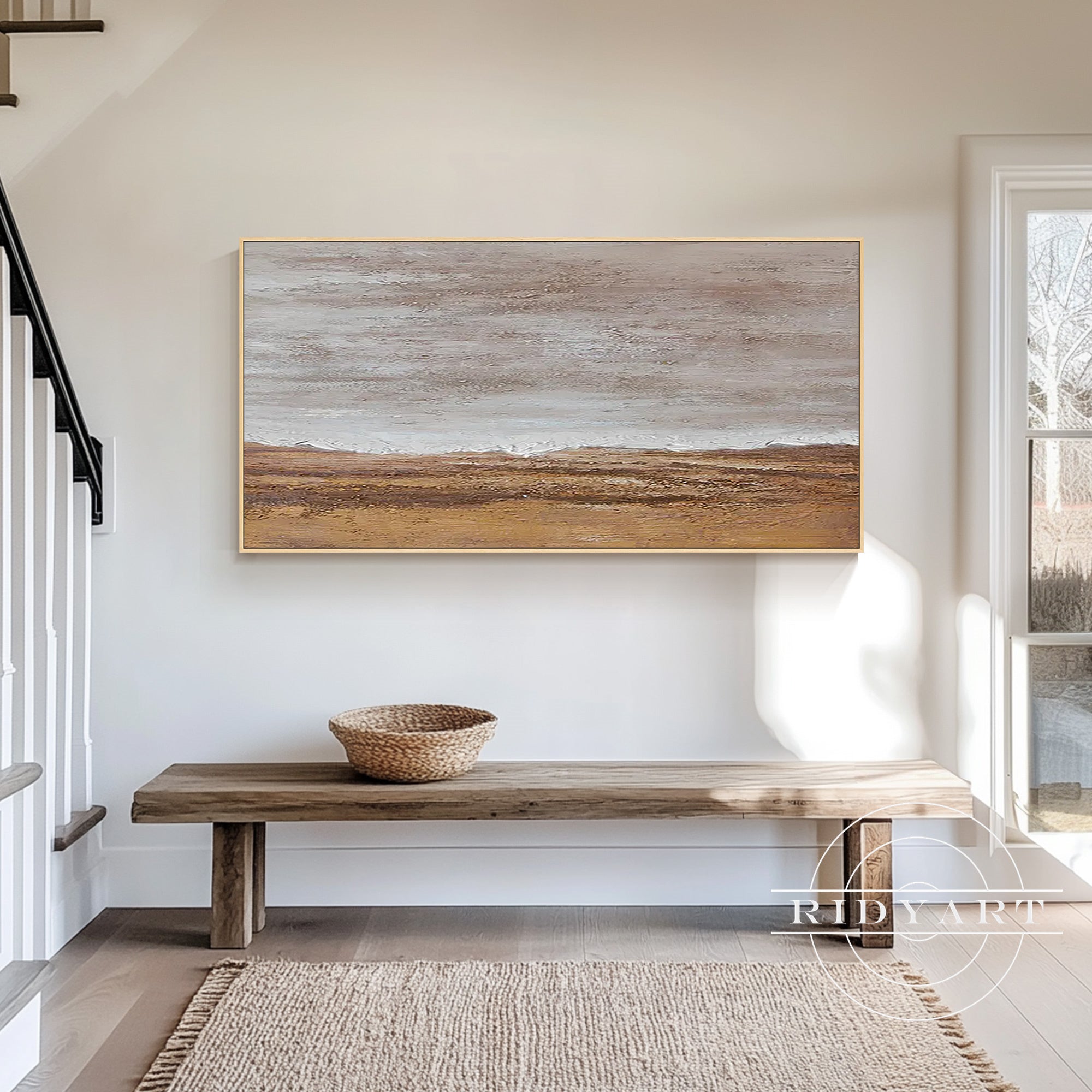 Hand-painted brown and gray abstract painting framed wall art