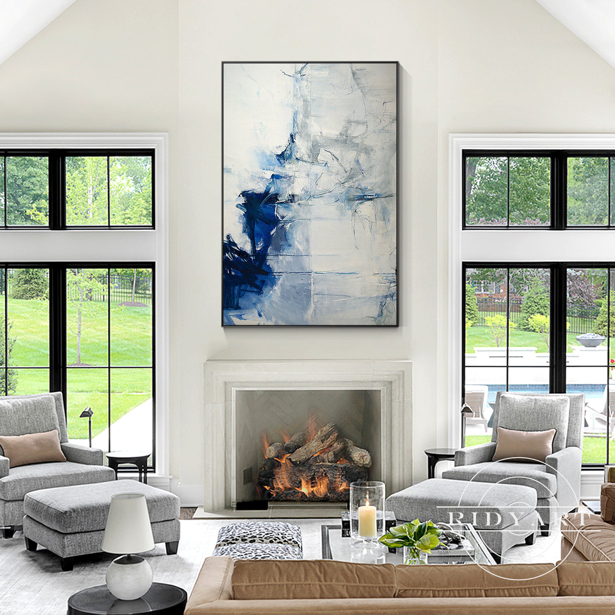 Modern navy and grey handmade painting