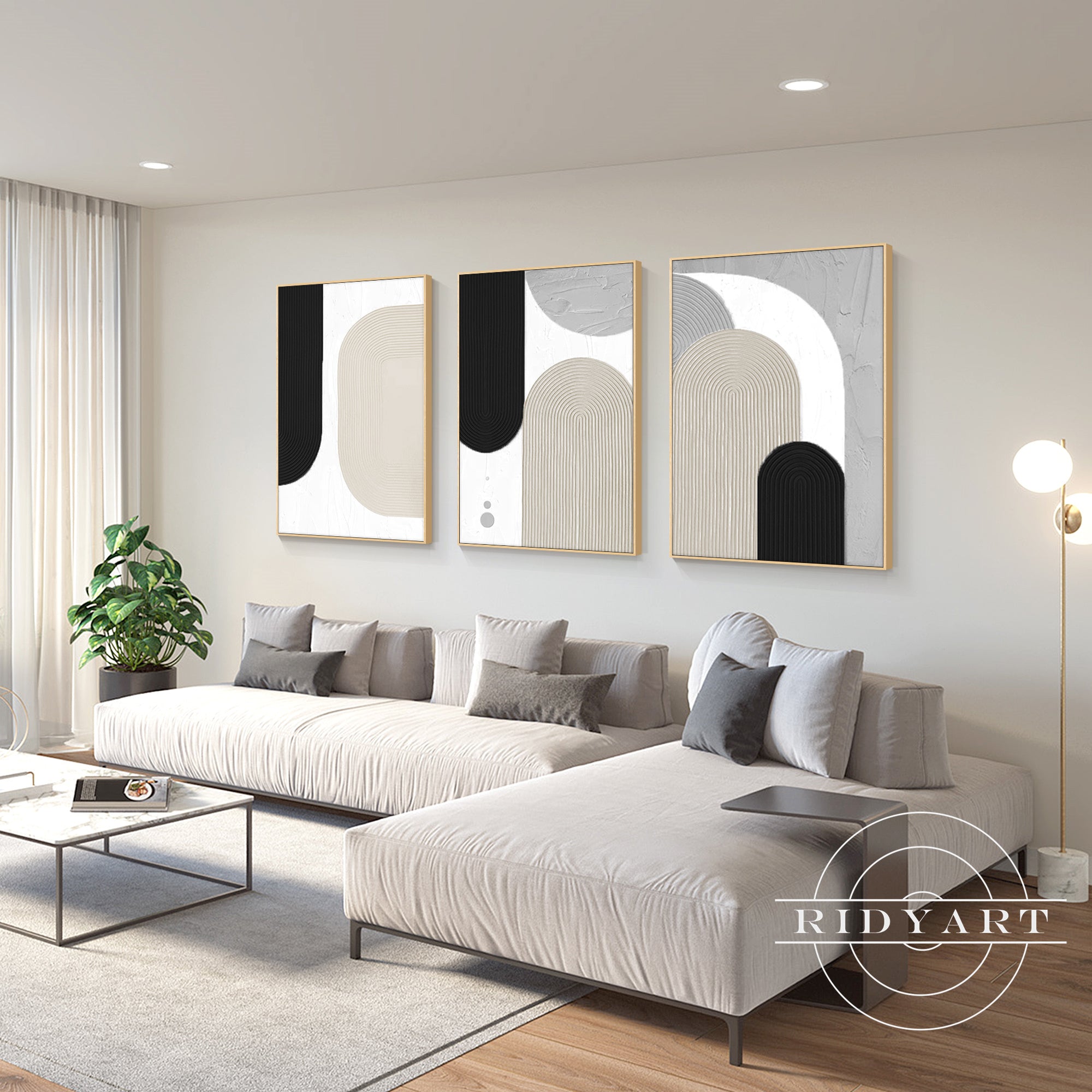 Large set of three modern abstract wall décor