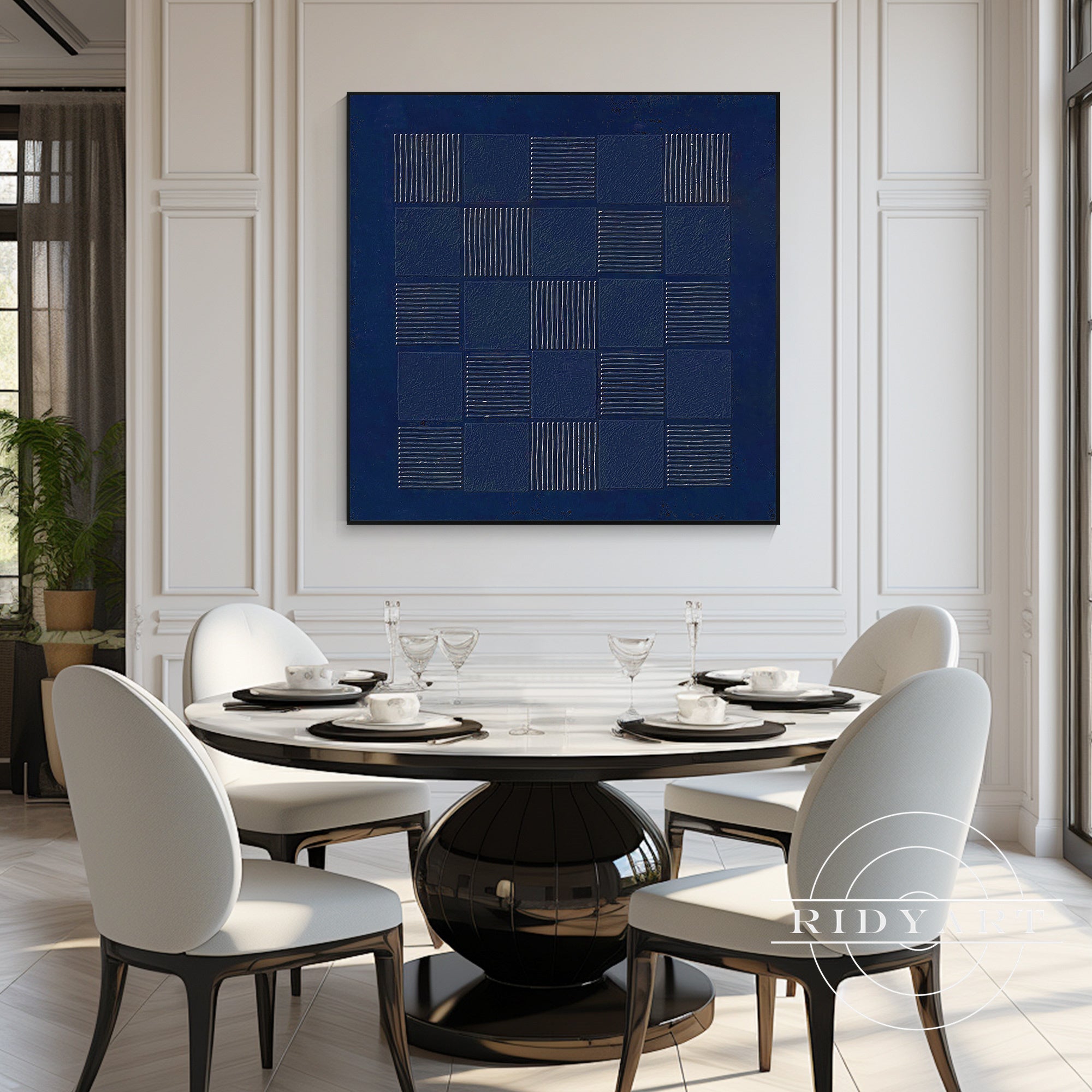 Modern textured navy blue abstract artwork
