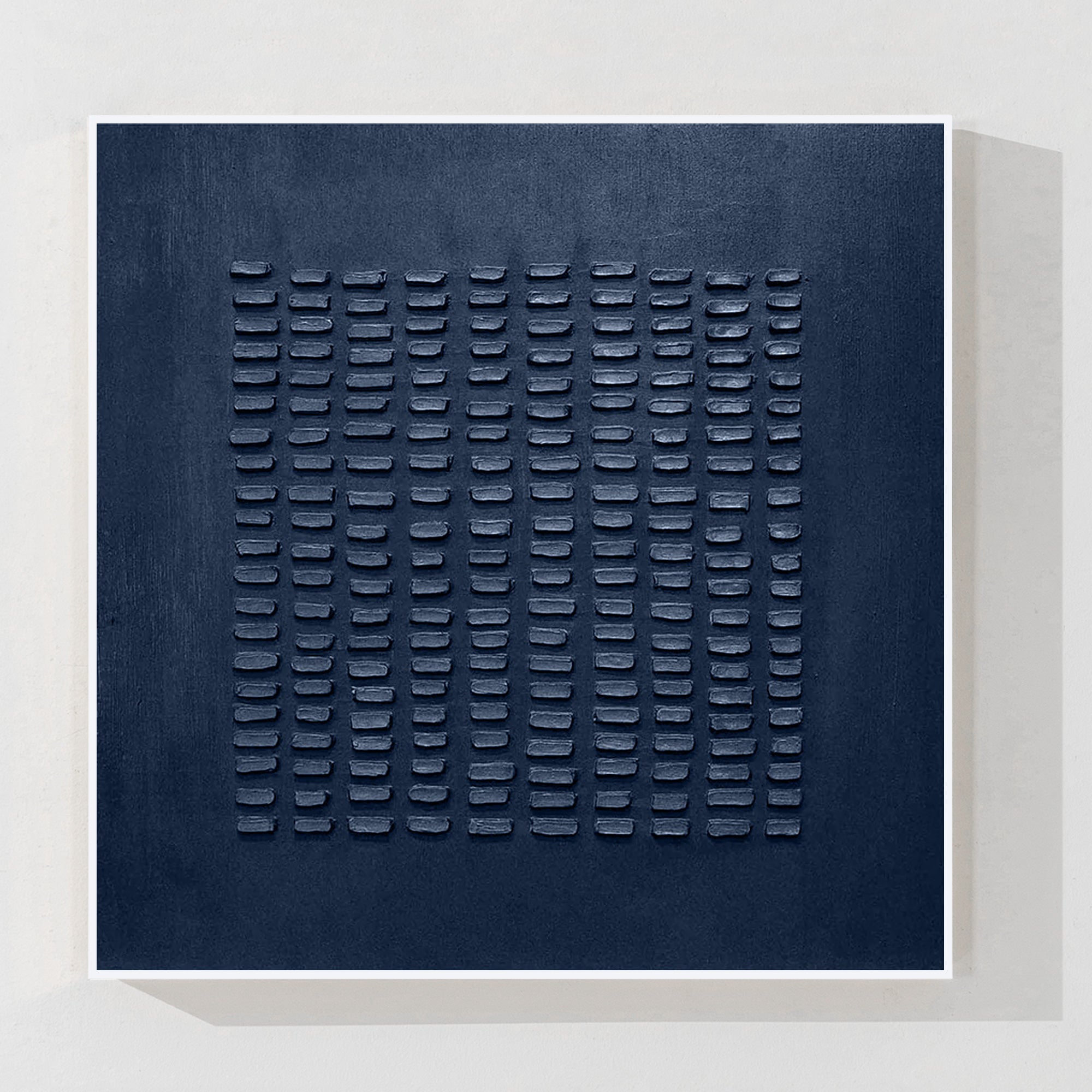 Navy blue square abstract painting with geometric texture