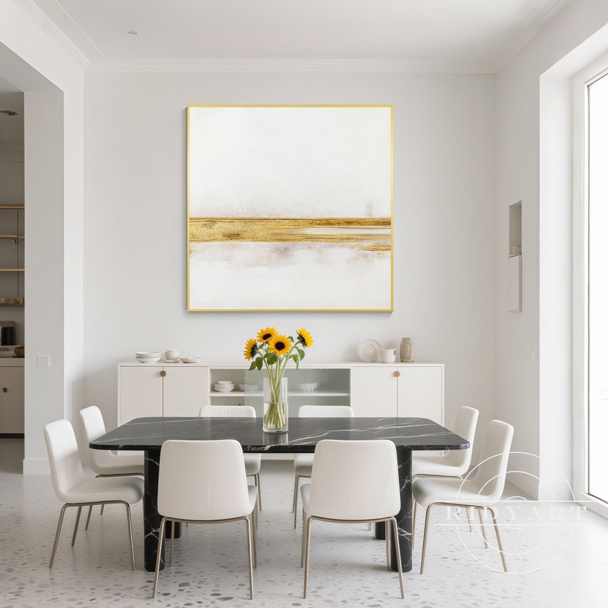 Neutral white and gold painting in contemporary style