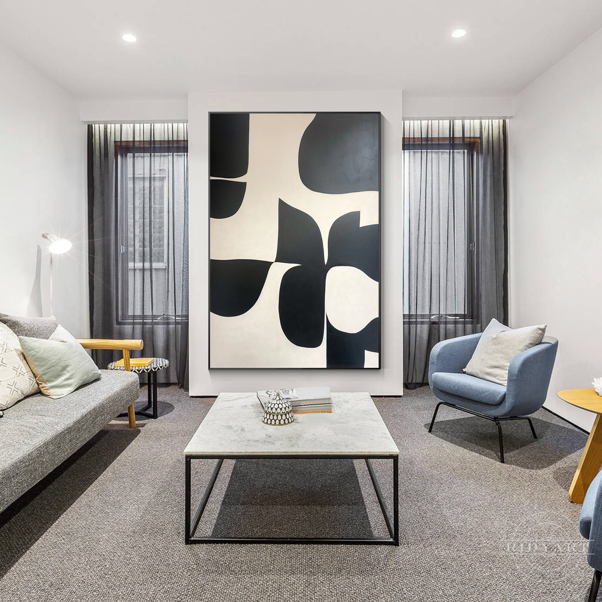 Organic shape geometric painting on canvas