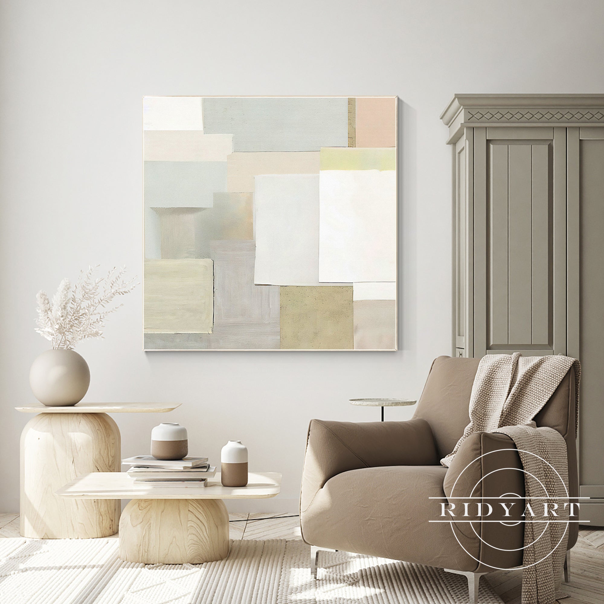 Neutral cream-toned wall art for bedroom