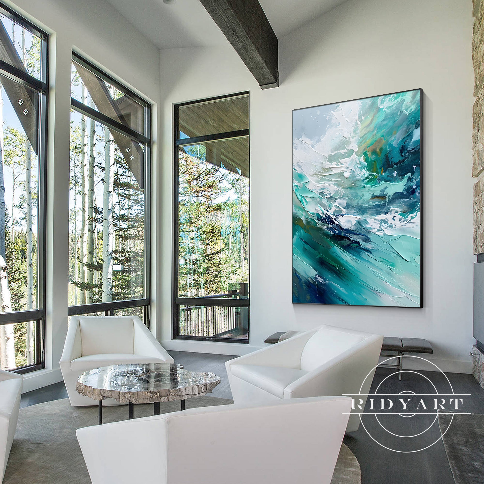 Textured canvas wall art with ocean-inspired design