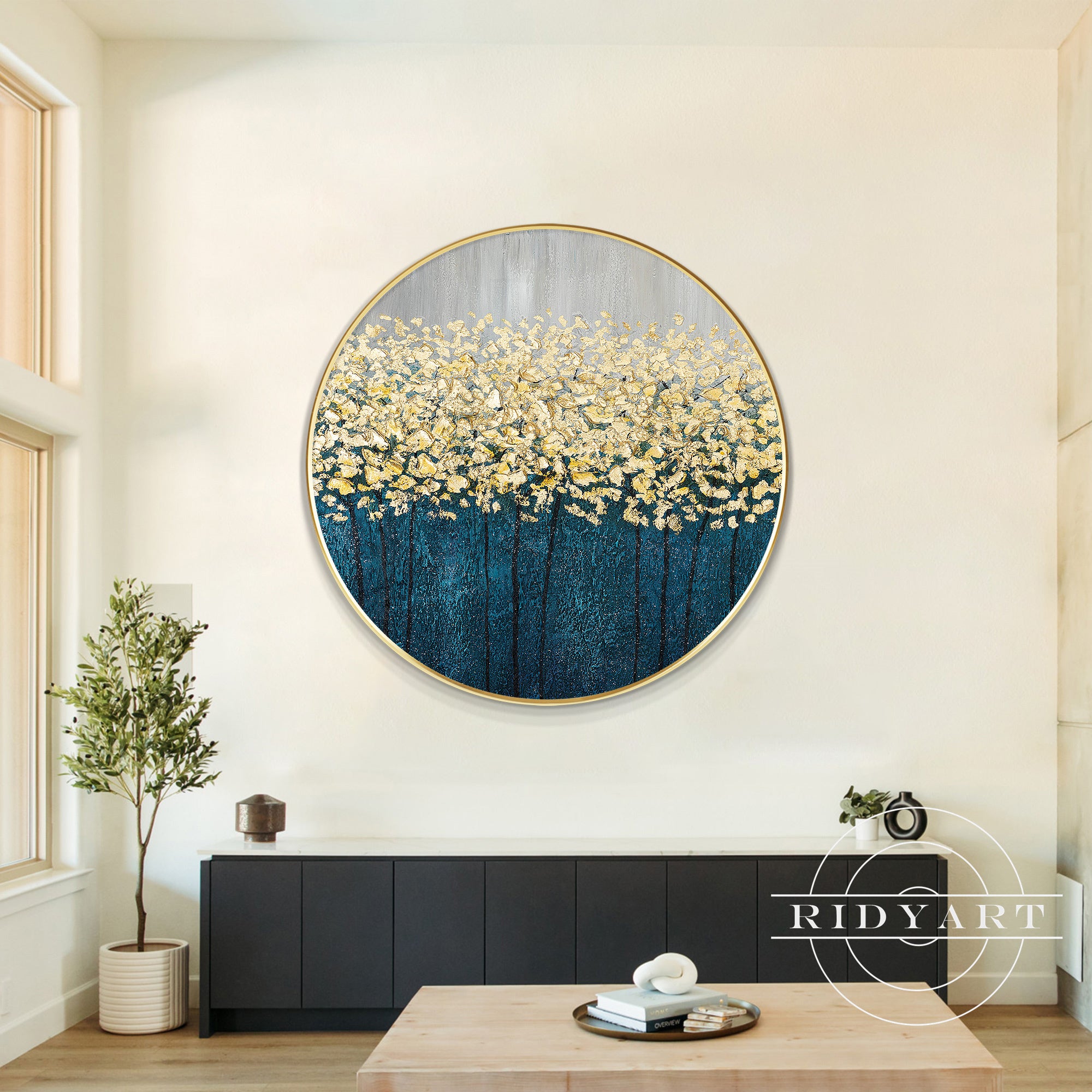 Contemporary gold wall art for living room decoration