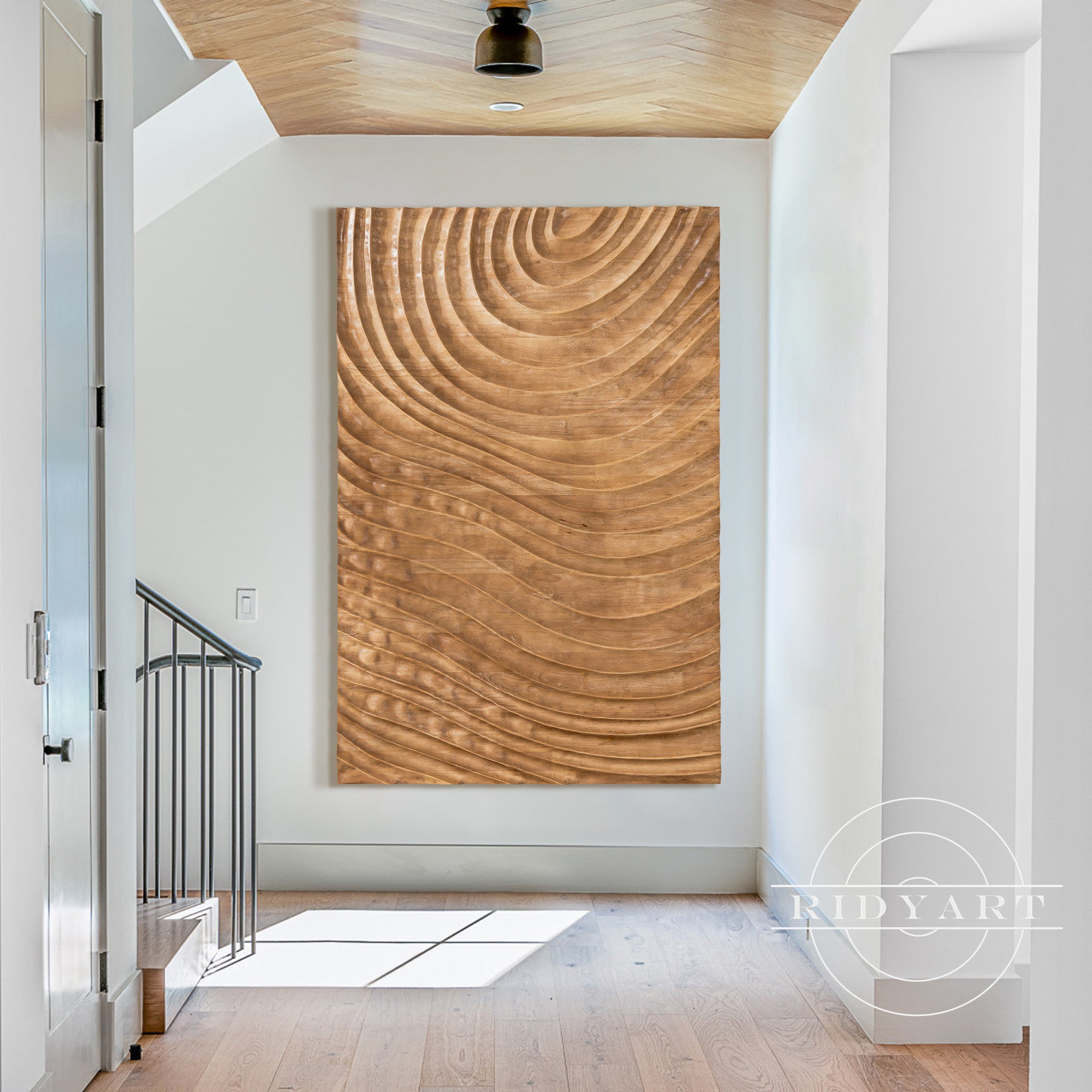 Modern rustic wood block wall art in black and green tones