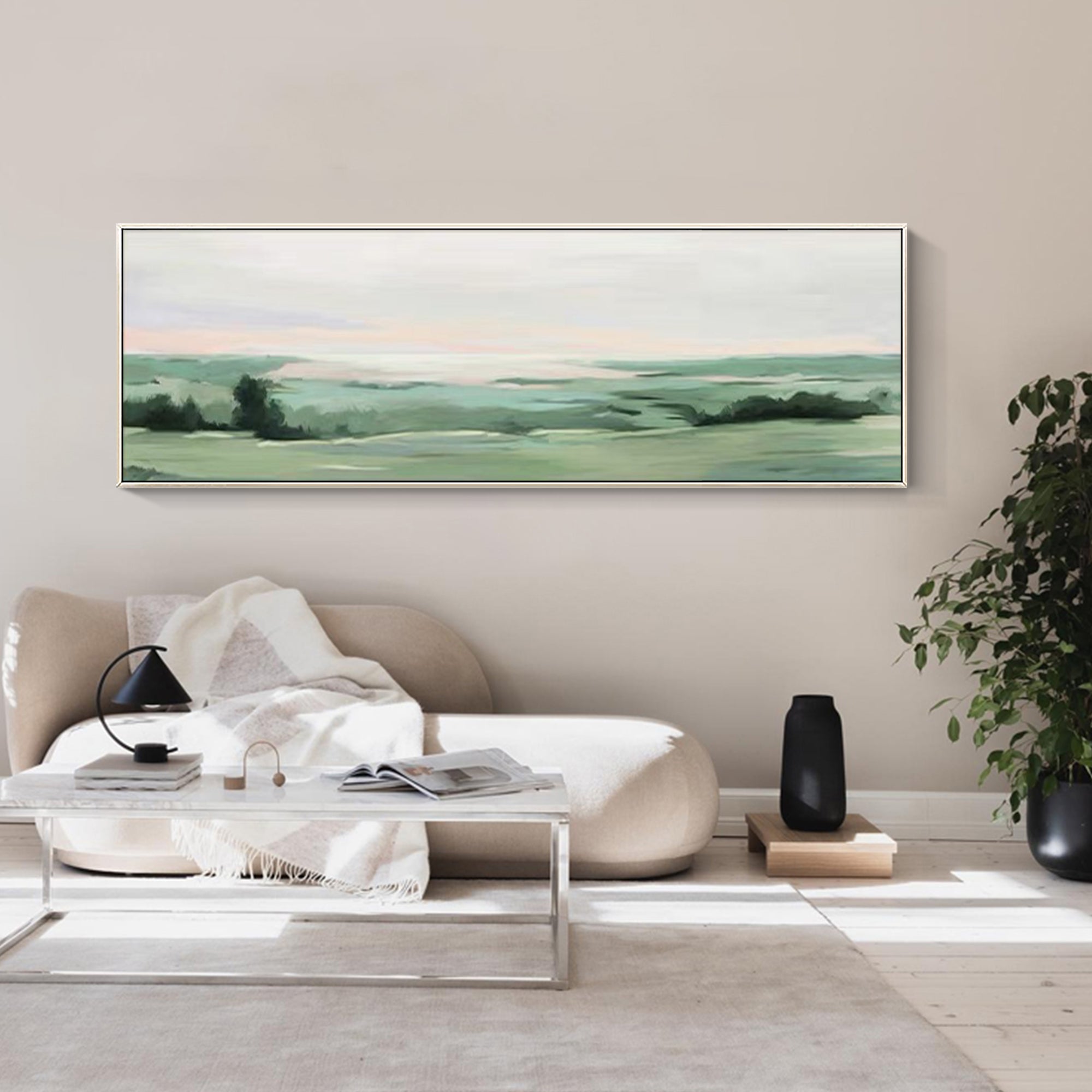 Modern sage green framed wall art for living room