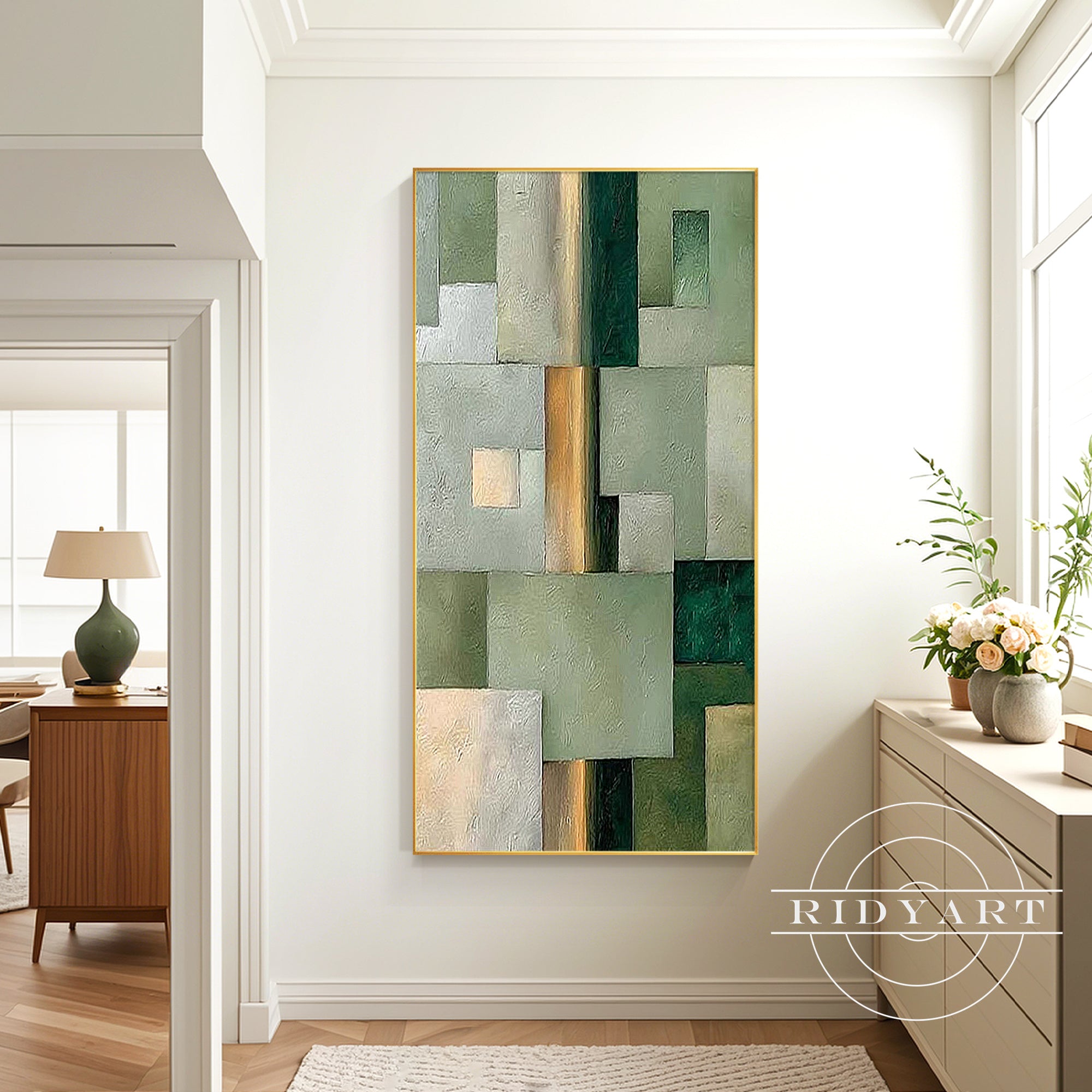 Modern minimalist sage green wall decor for bedroom or office