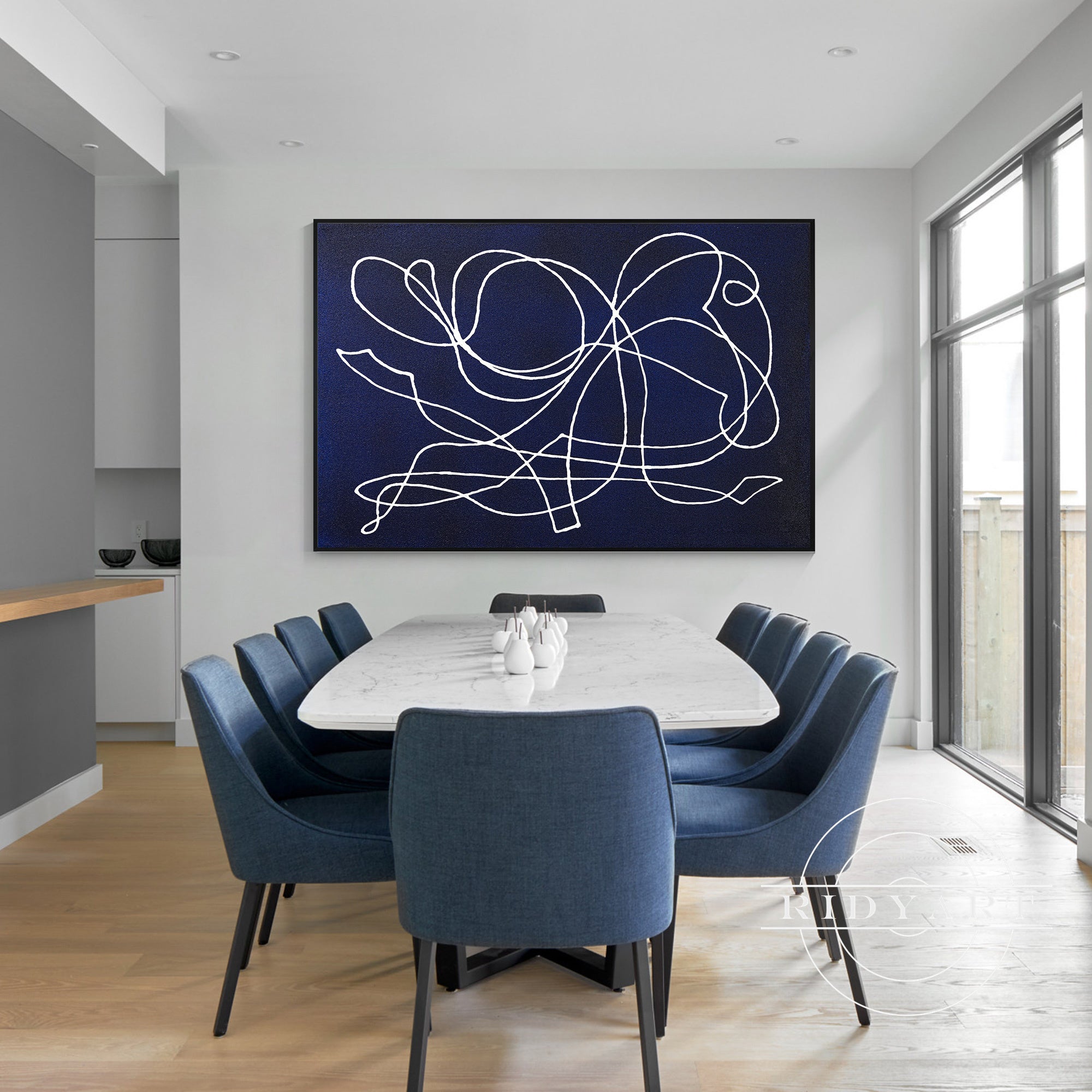 Hand-painted one-line face art on white canvas