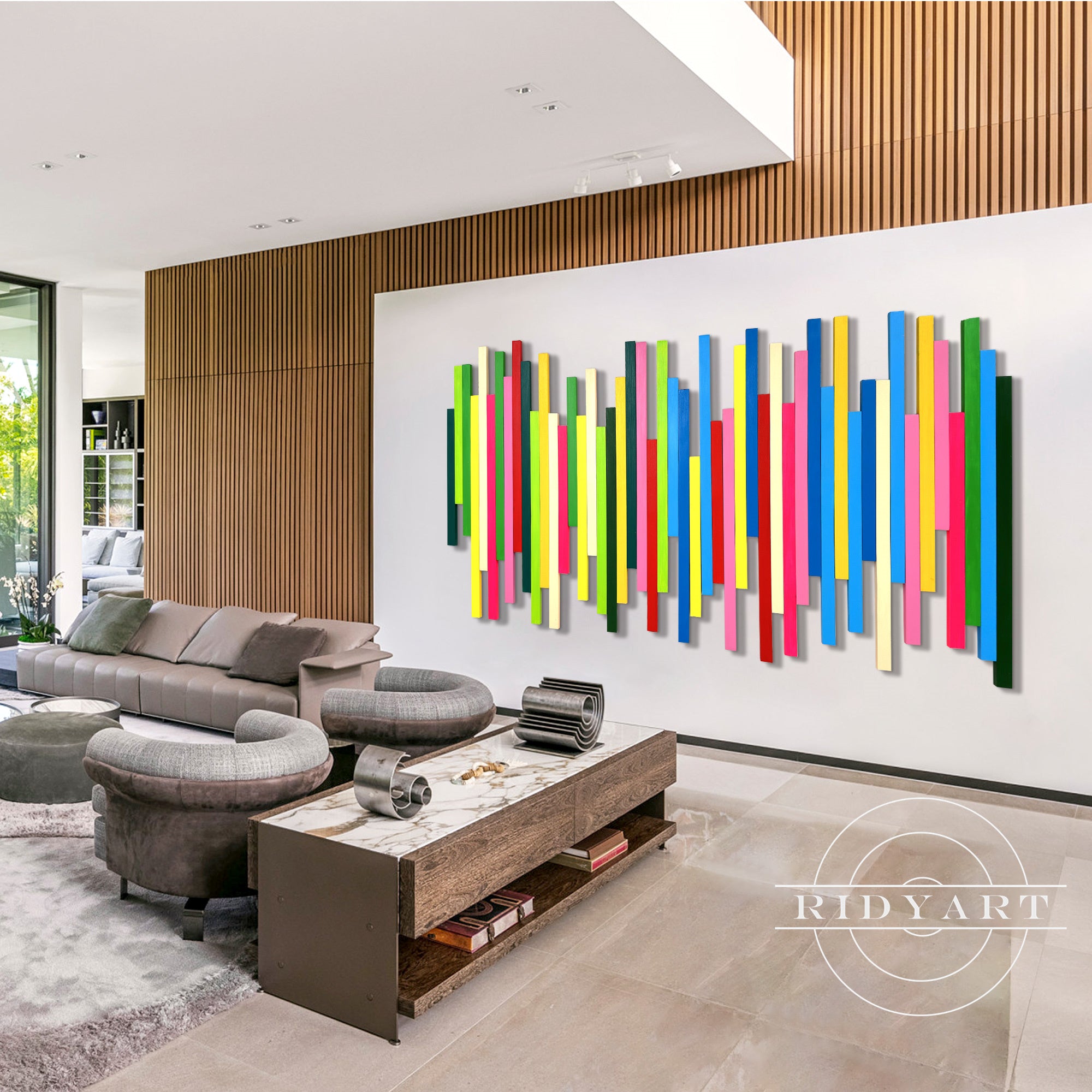 Abstract sound wave wood wall art for bedroom or living room
