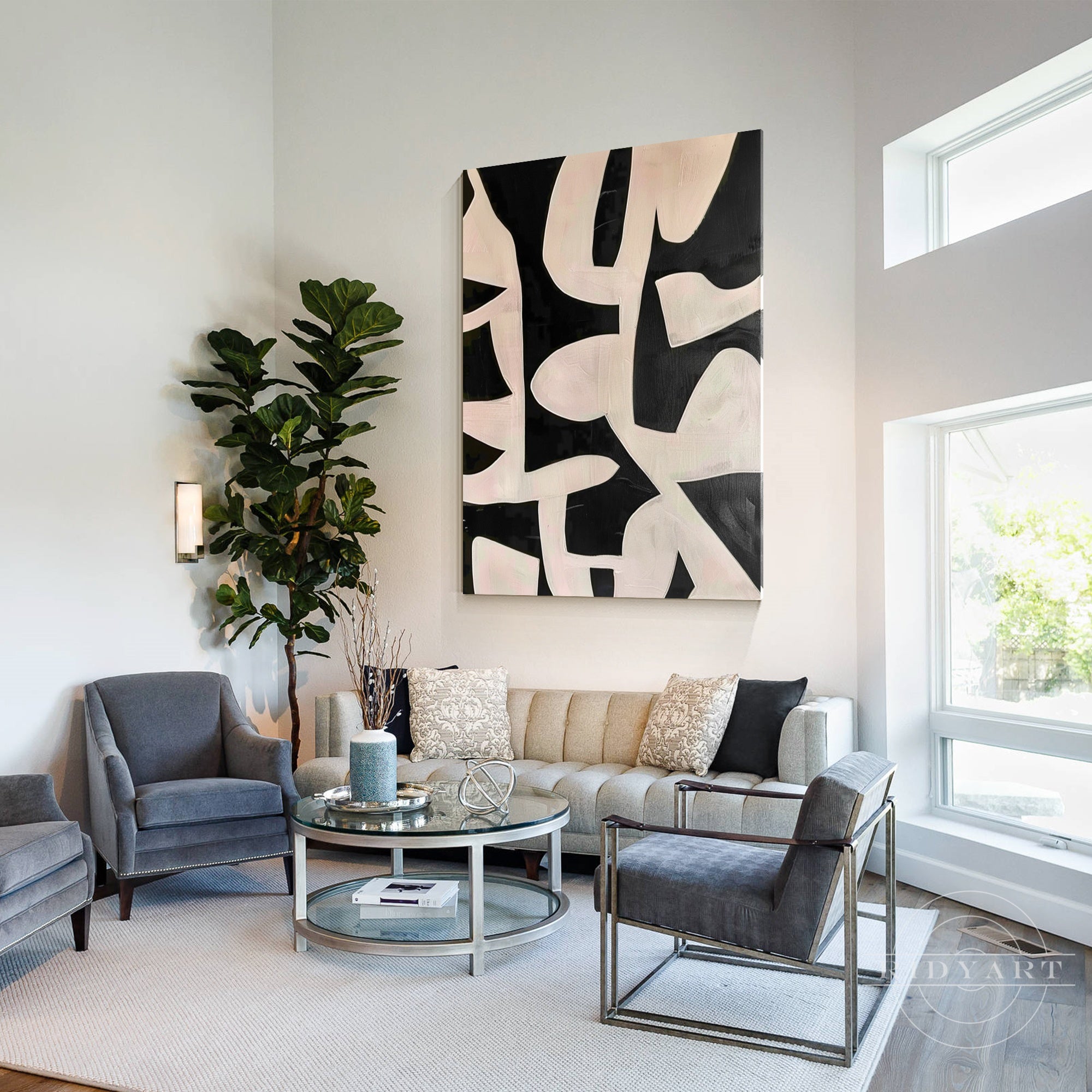 Black beige texture art geometric painting on canvas.