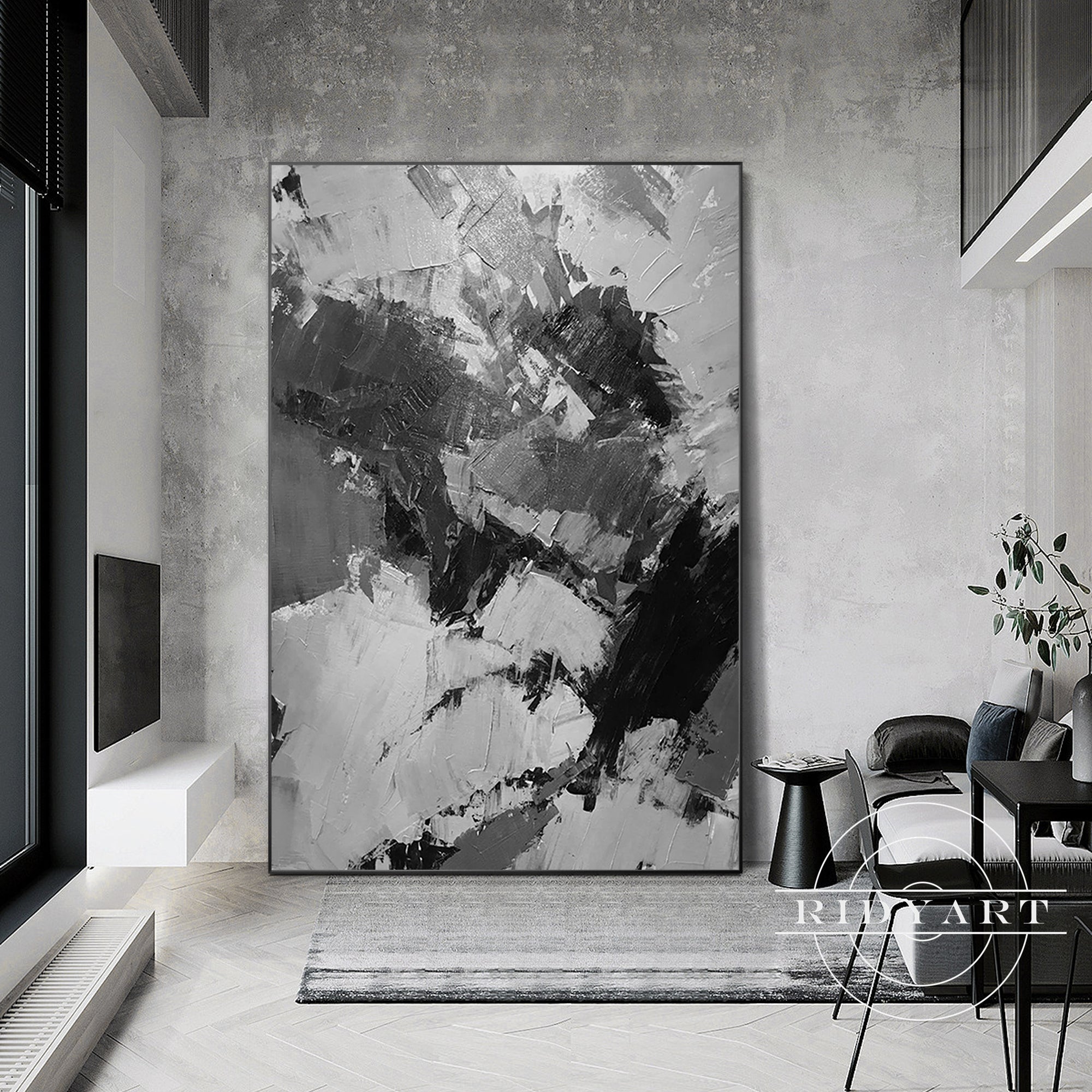hand painted black white gray canvas art modern home