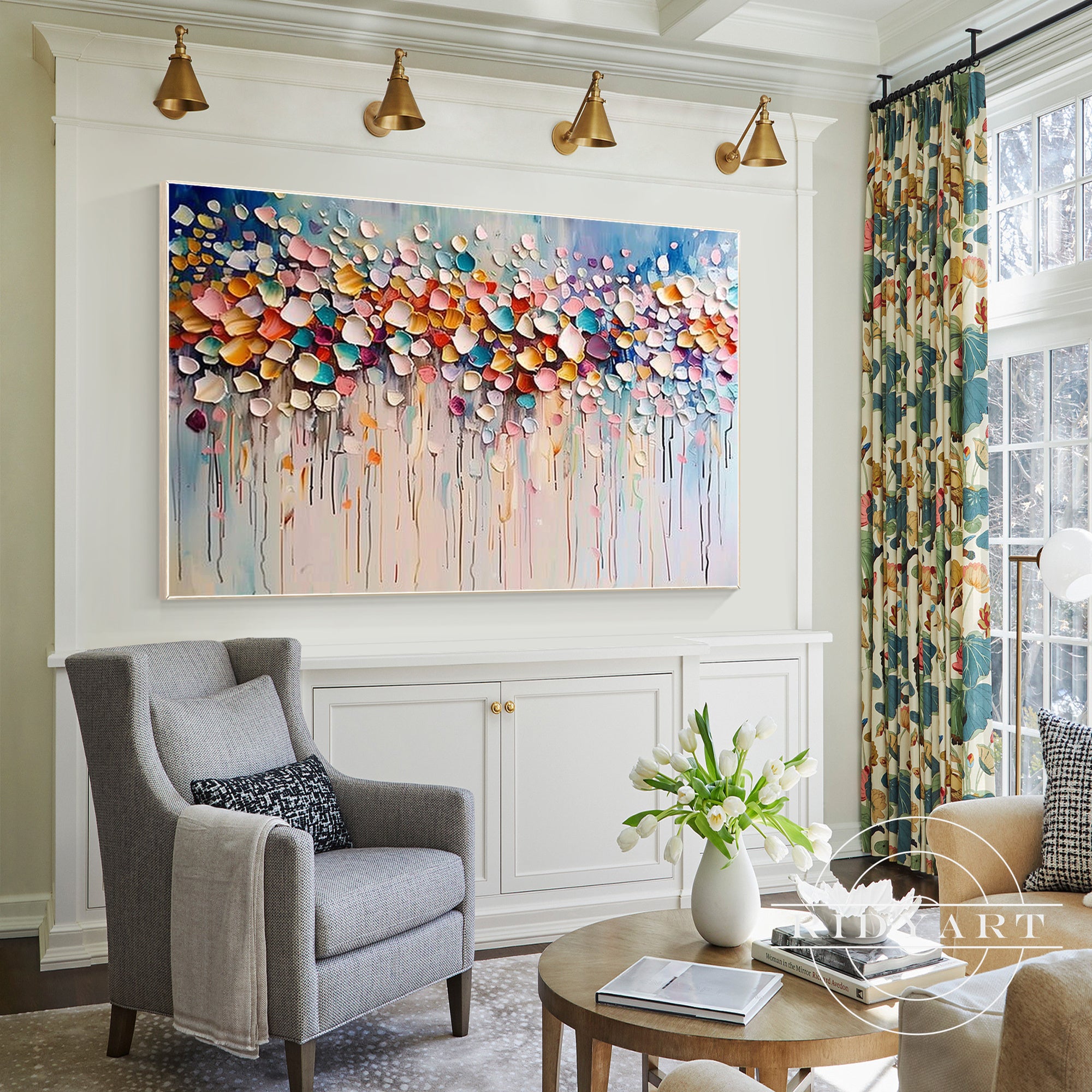 Multicolor floral artwork with 3D texture