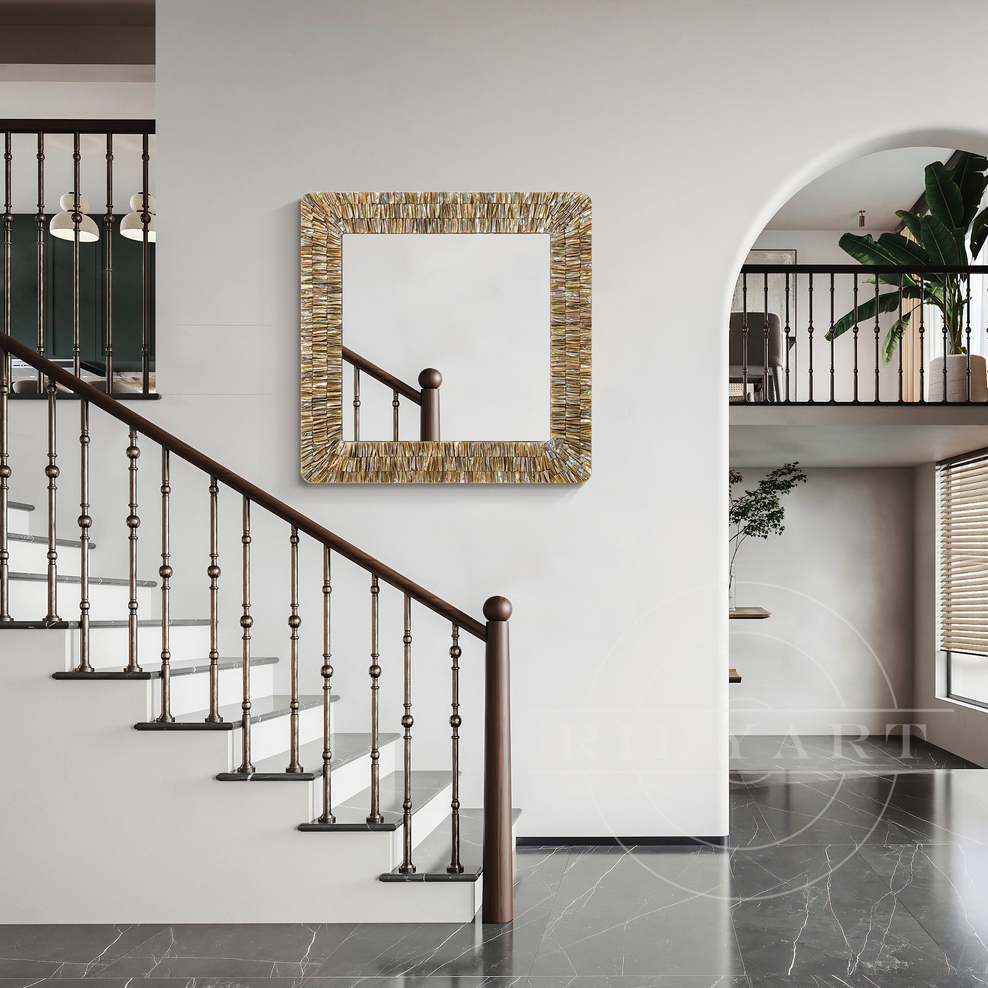 Mirror with decorative seashells, adding coastal elegance to any space