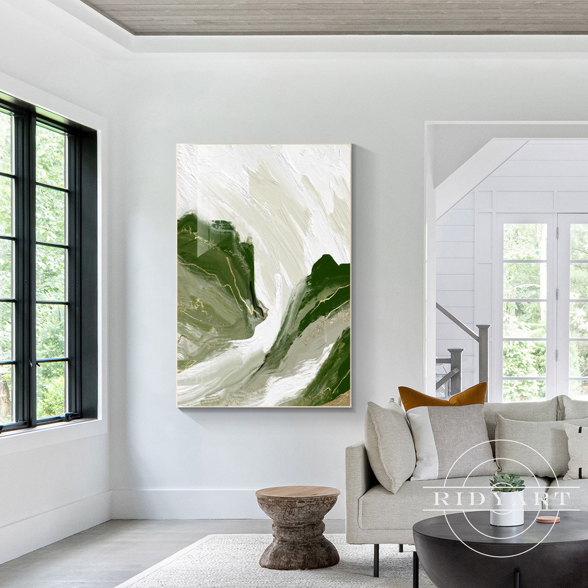 Contemporary green wall decor with organic texture