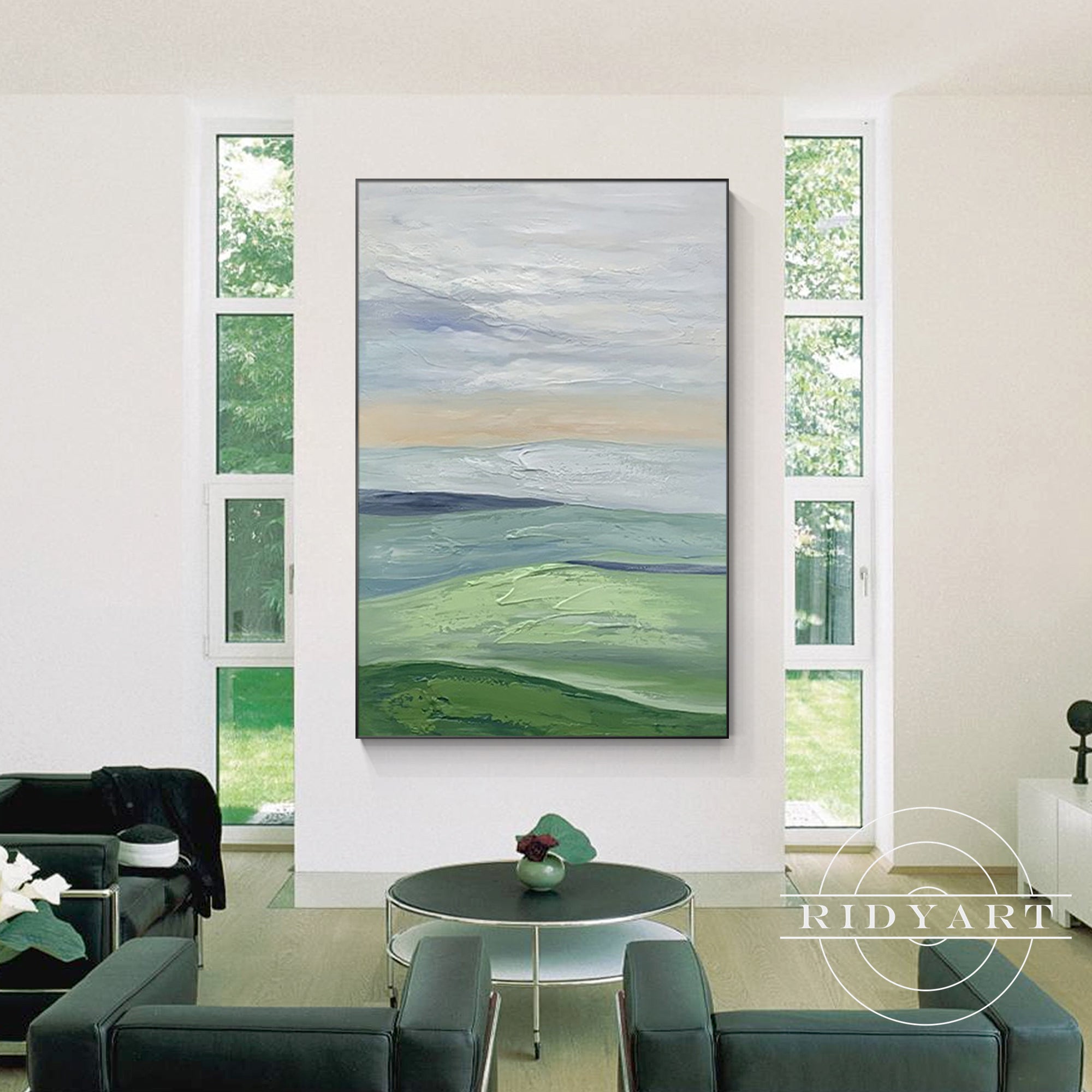 Nature-inspired canvas art with blue and green hues for modern decor