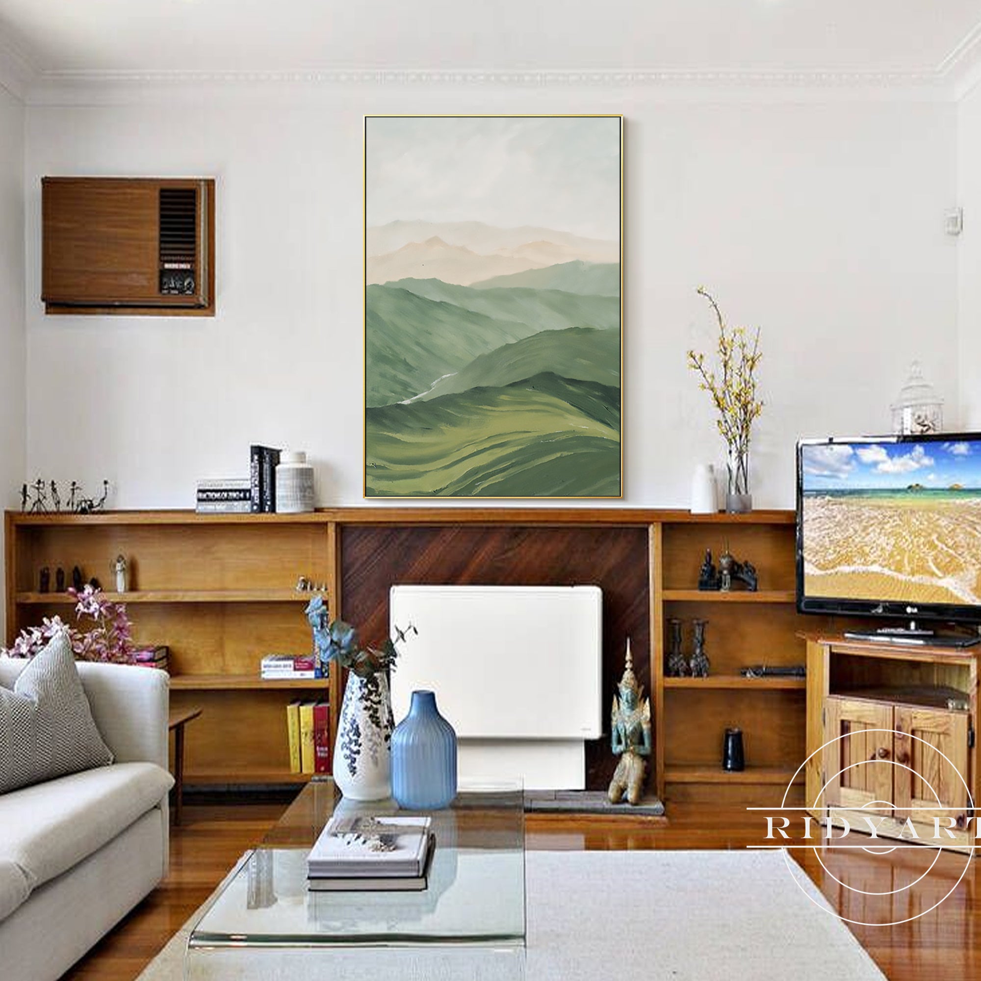 Nature-inspired abstract landscape painting in green