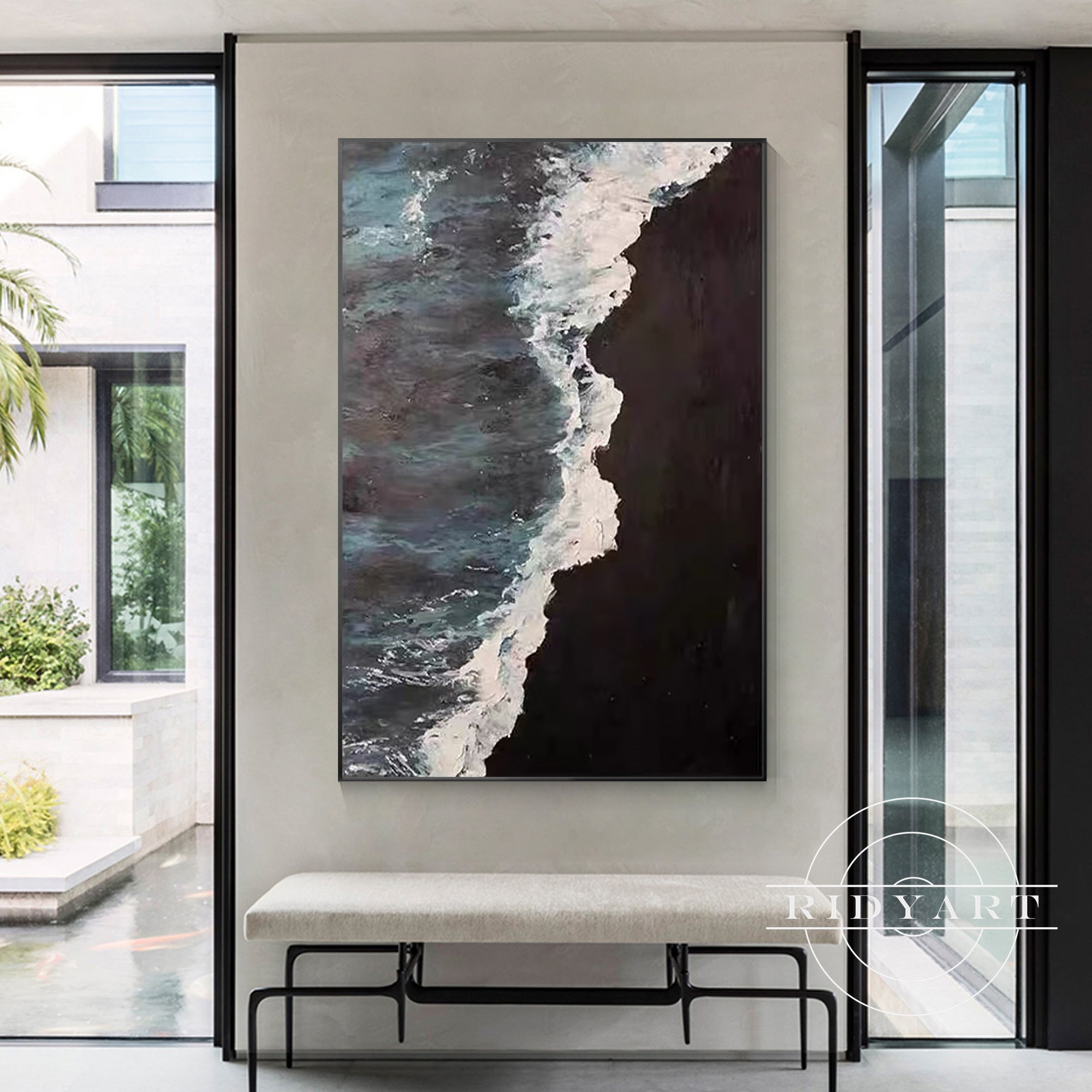Original hand-painted large ocean wave wall painting