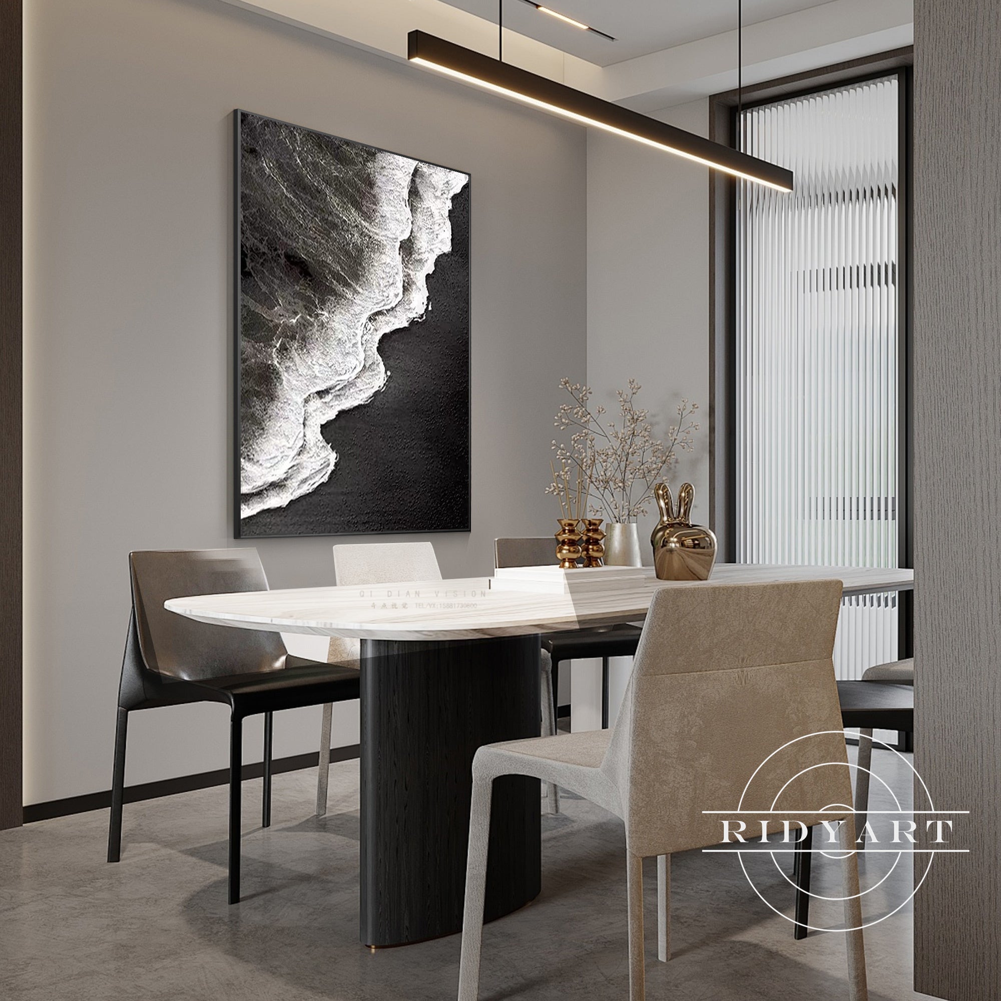 Textured 3D wave painting for living room wall decoration