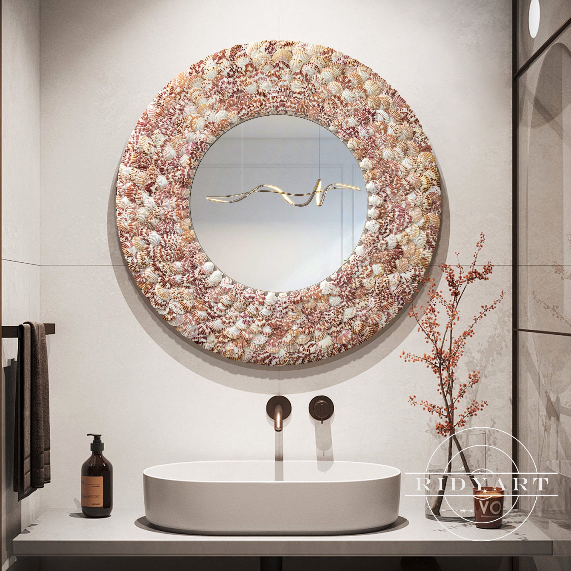 Hanging shell mirror for boho or beach home decor
