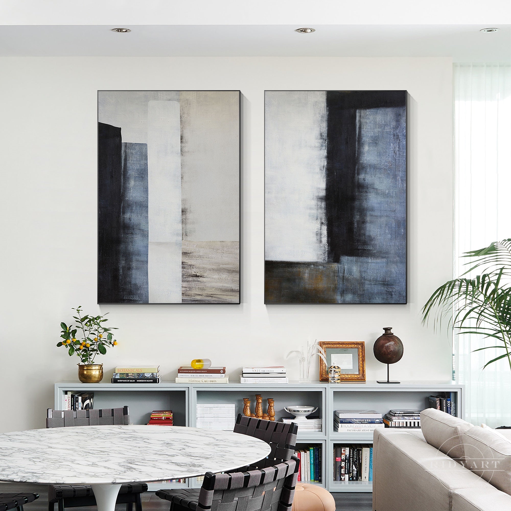 Oversized wall art set with Wabi Sabi geometric design