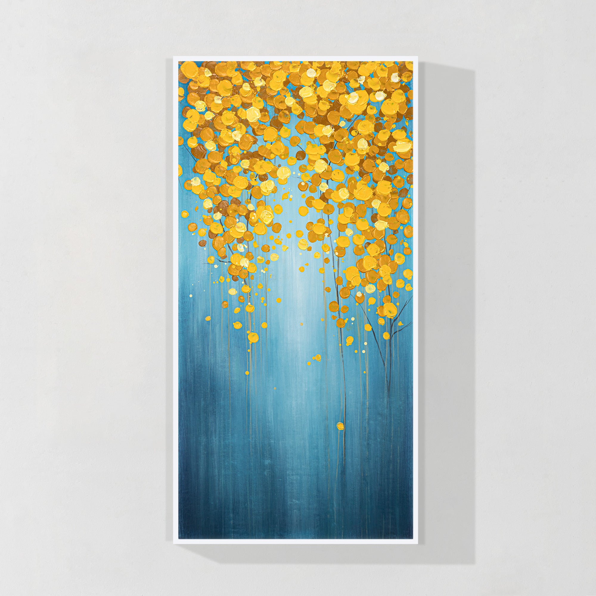 Navy blue and gold leaf textured painting