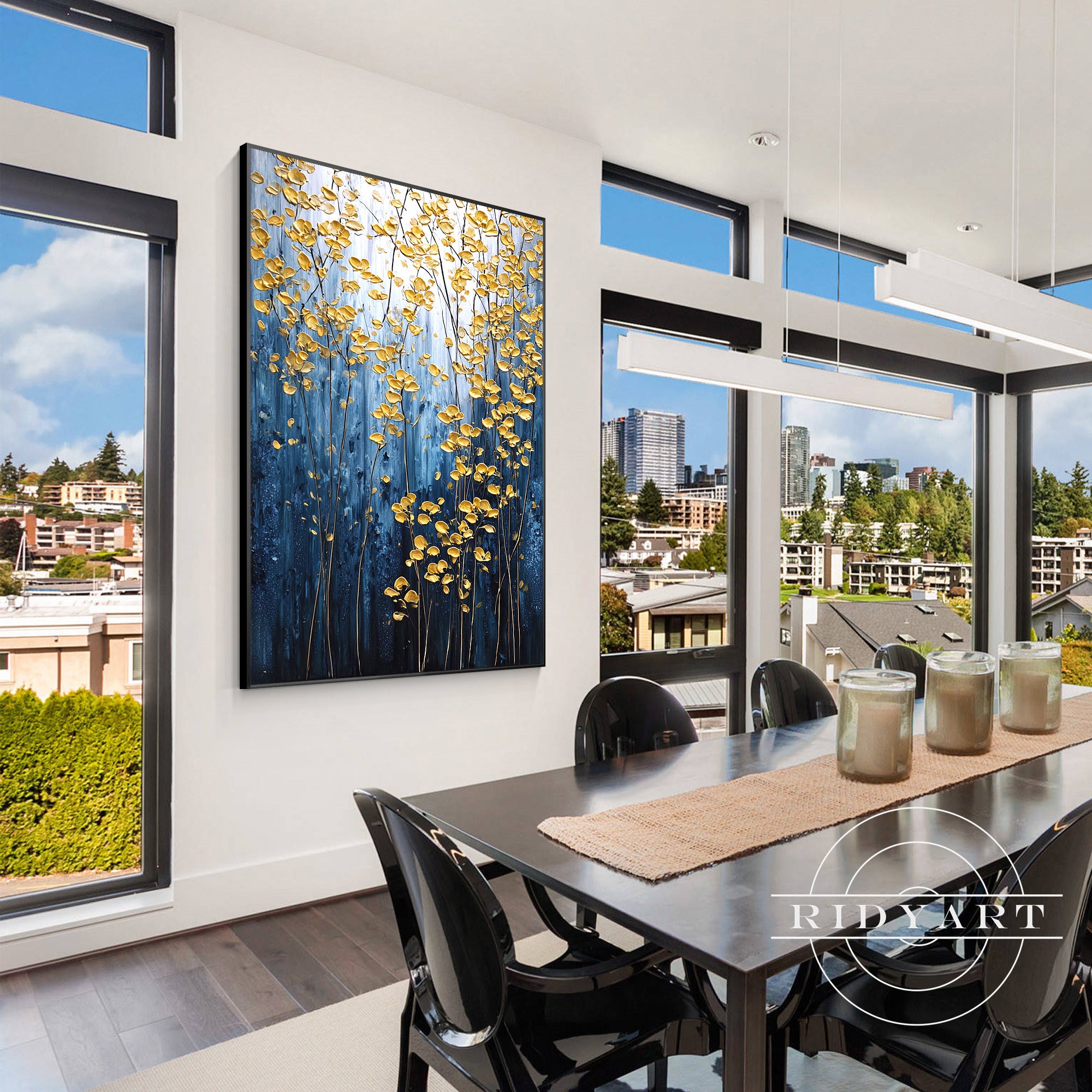 hand-painted abstract navy blue wall decor