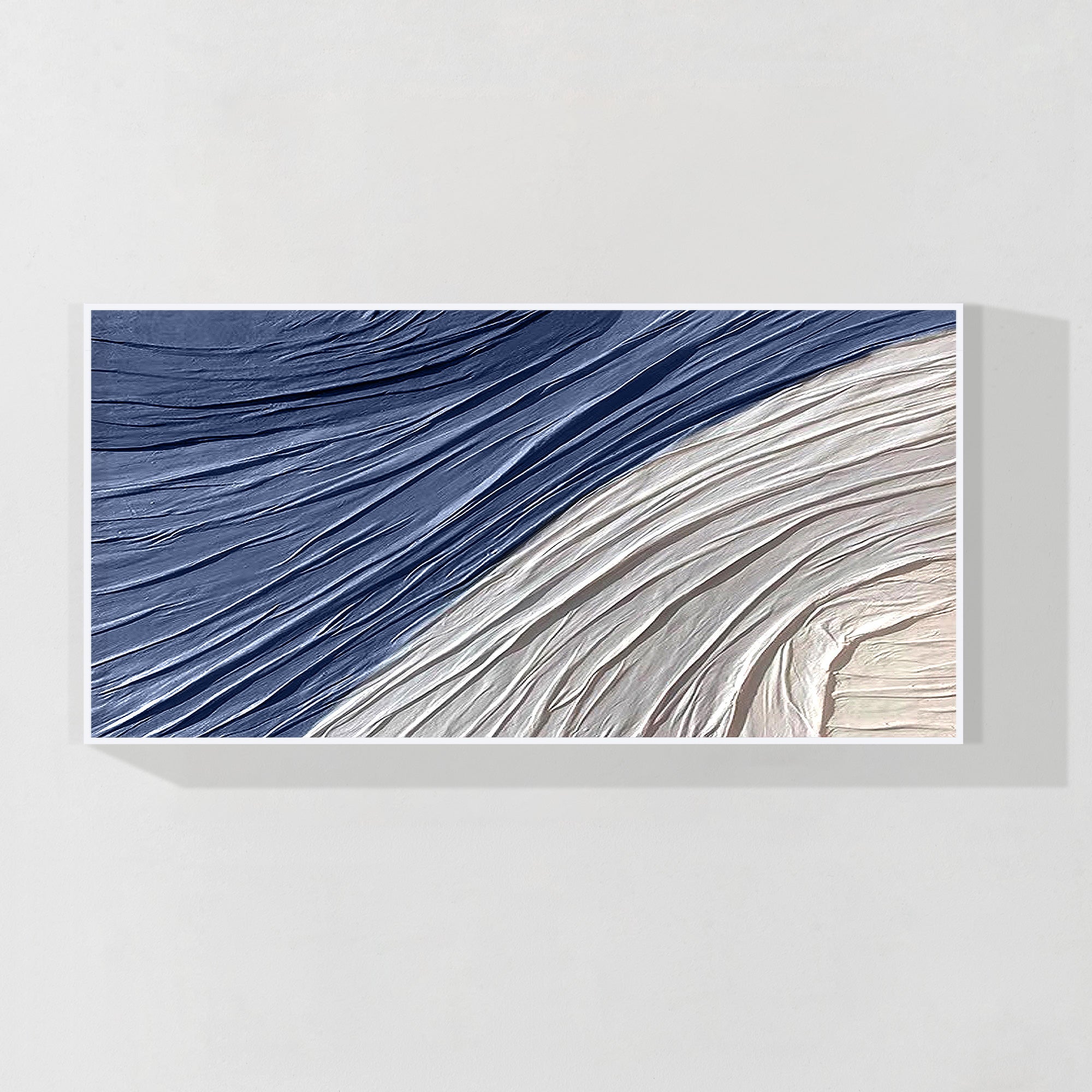 Navy blue 3D textured wall art with minimalist coastal design