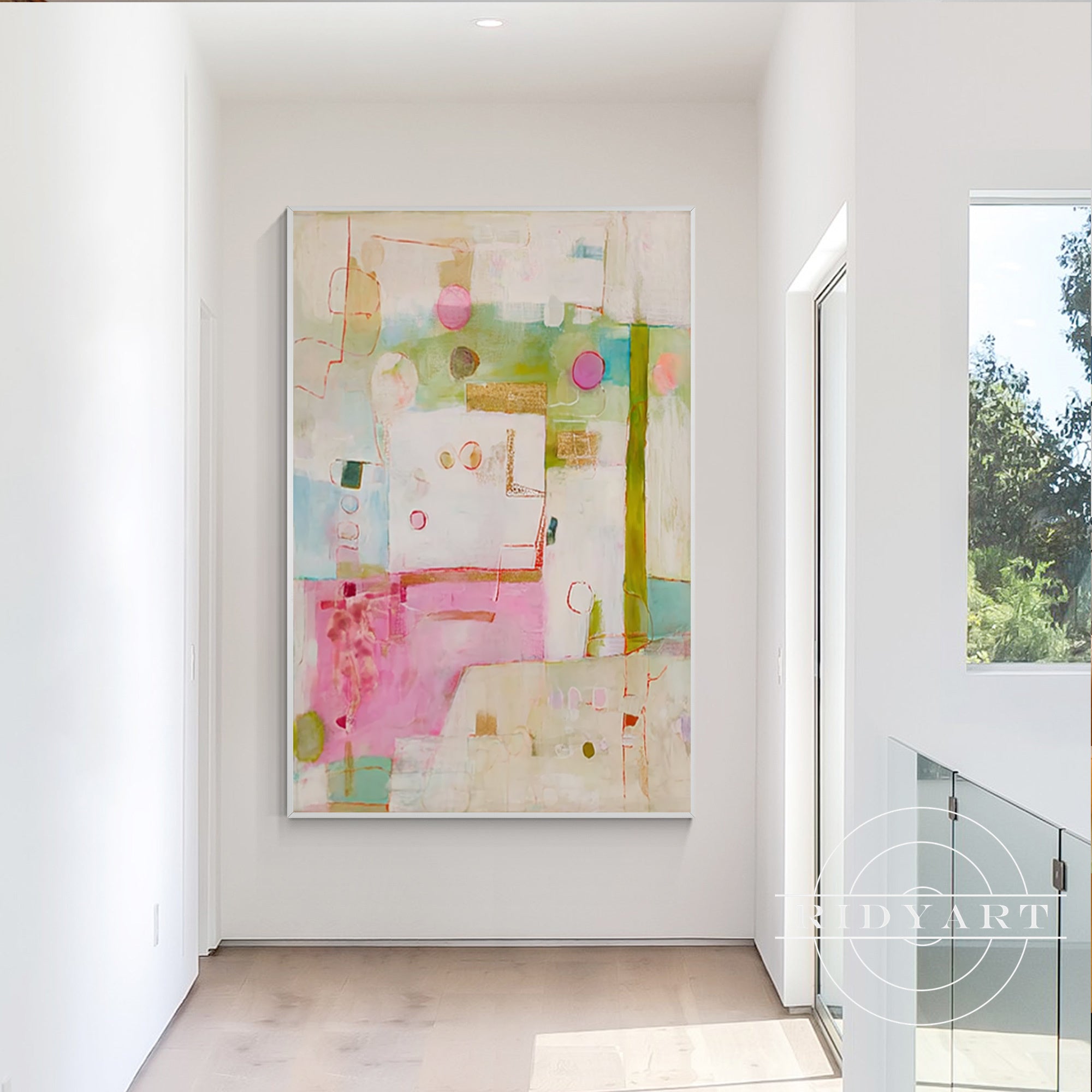 Large pastel abstract canvas for living room decor