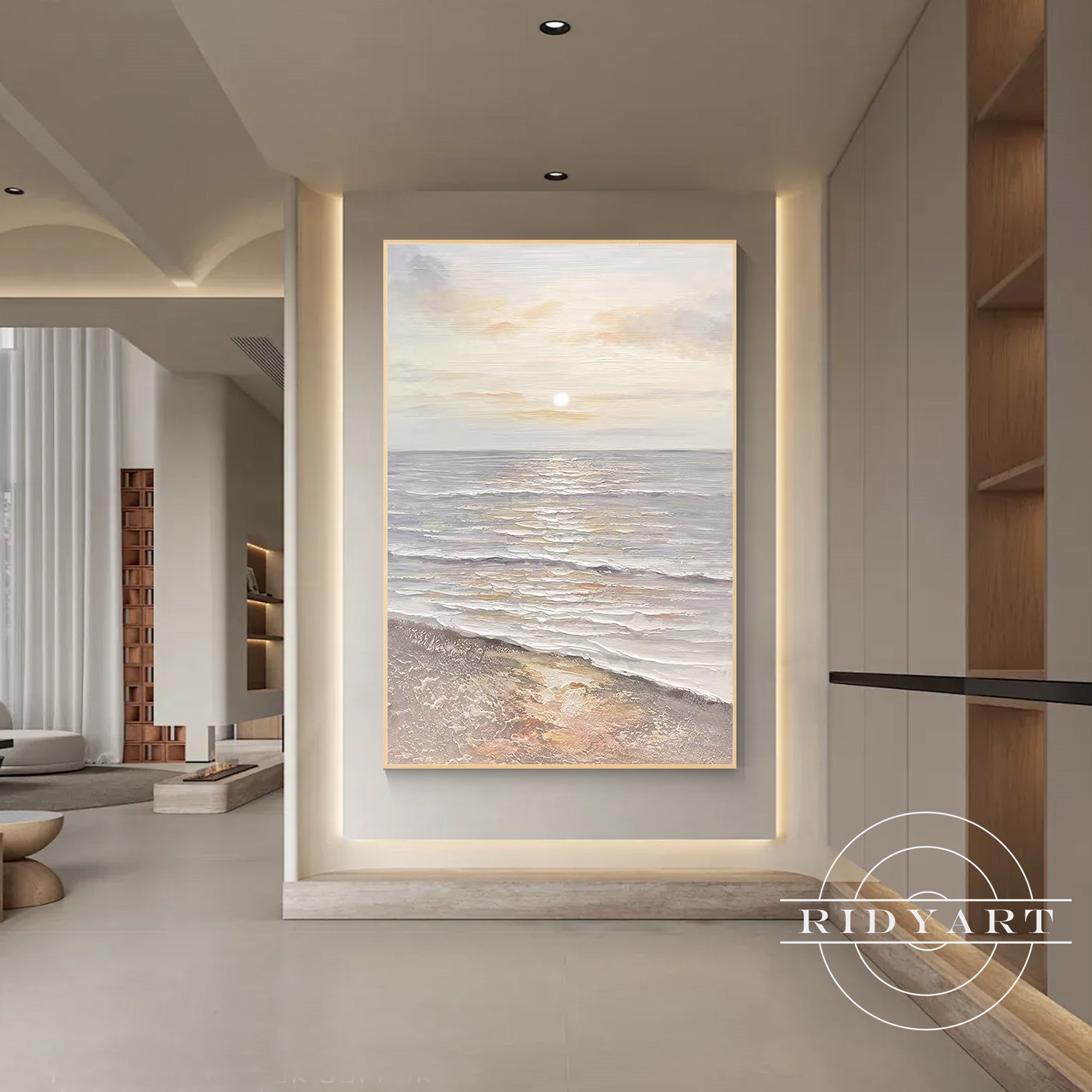 Warm-toned ocean landscape artwork on canvas