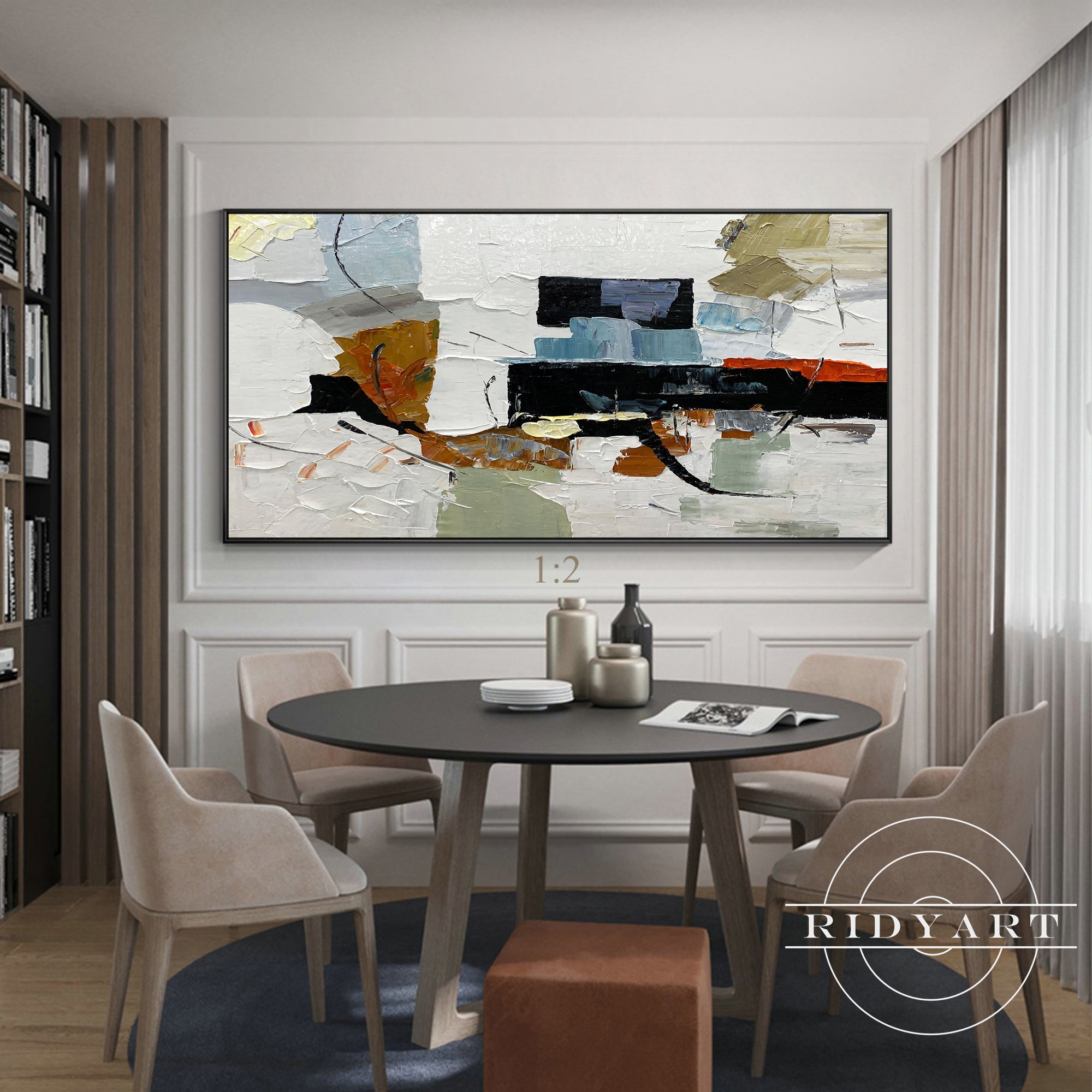 Horizontal modern textured art on canvas