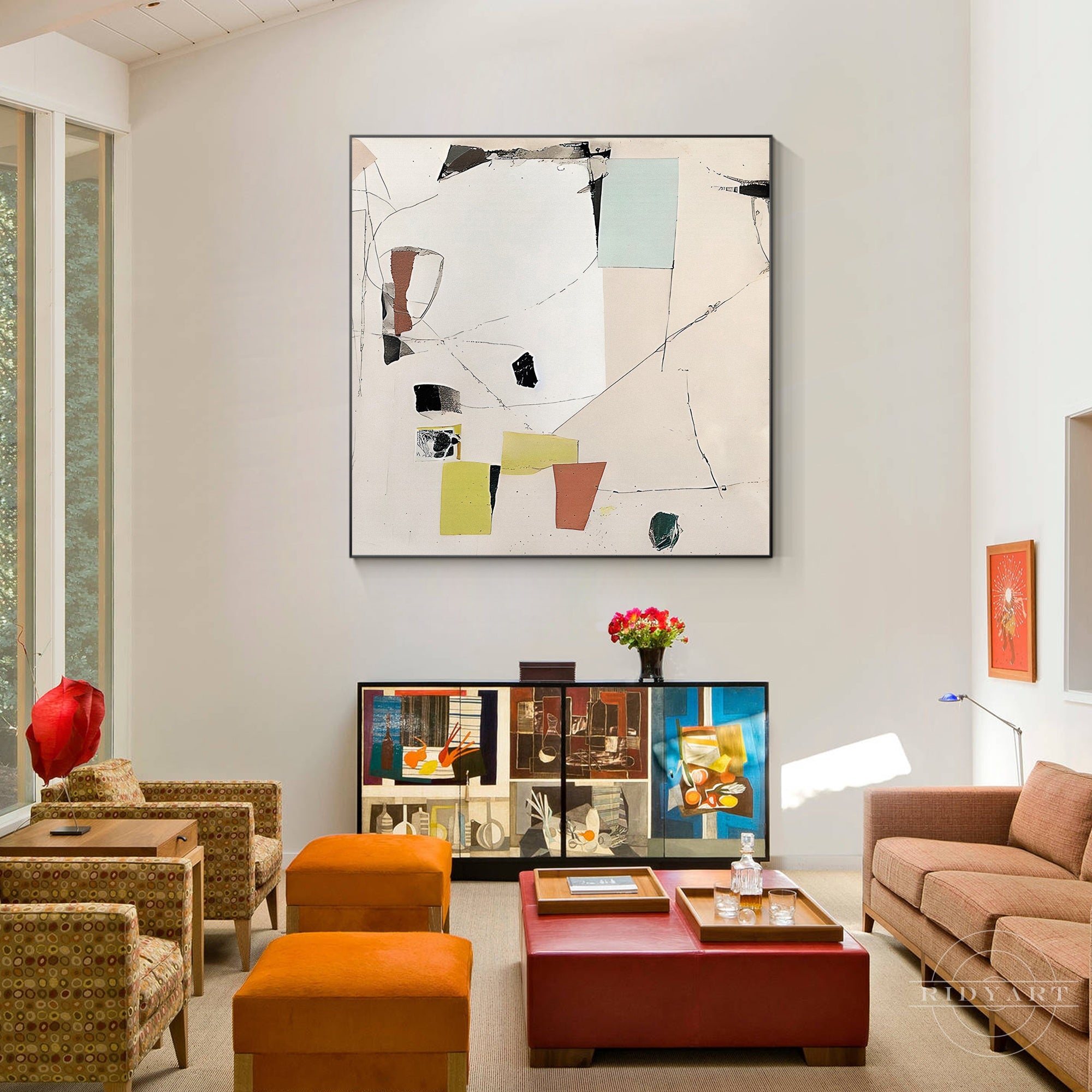 Extra large cream abstract painting for bedroom