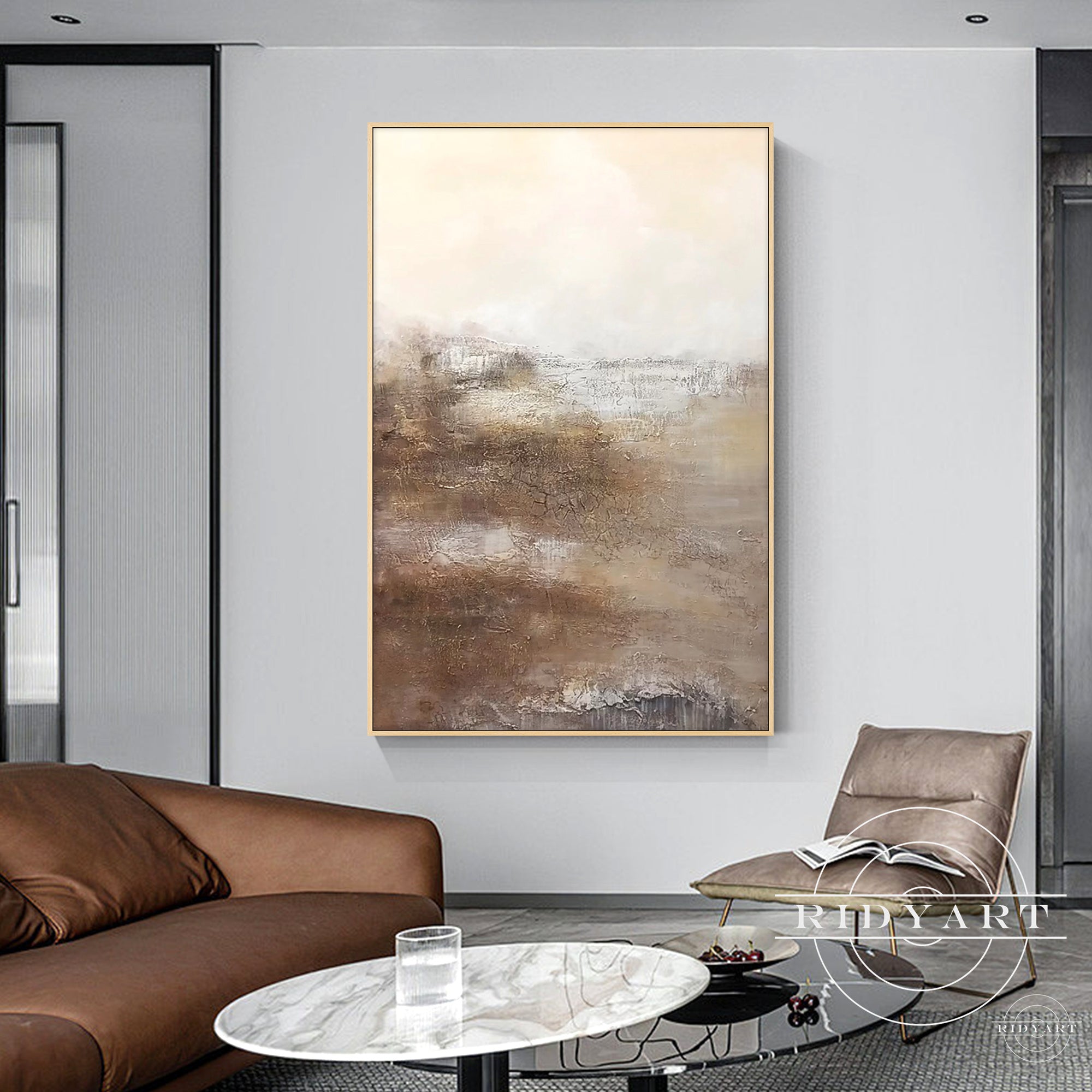 nordic abstract painting brown beige living room