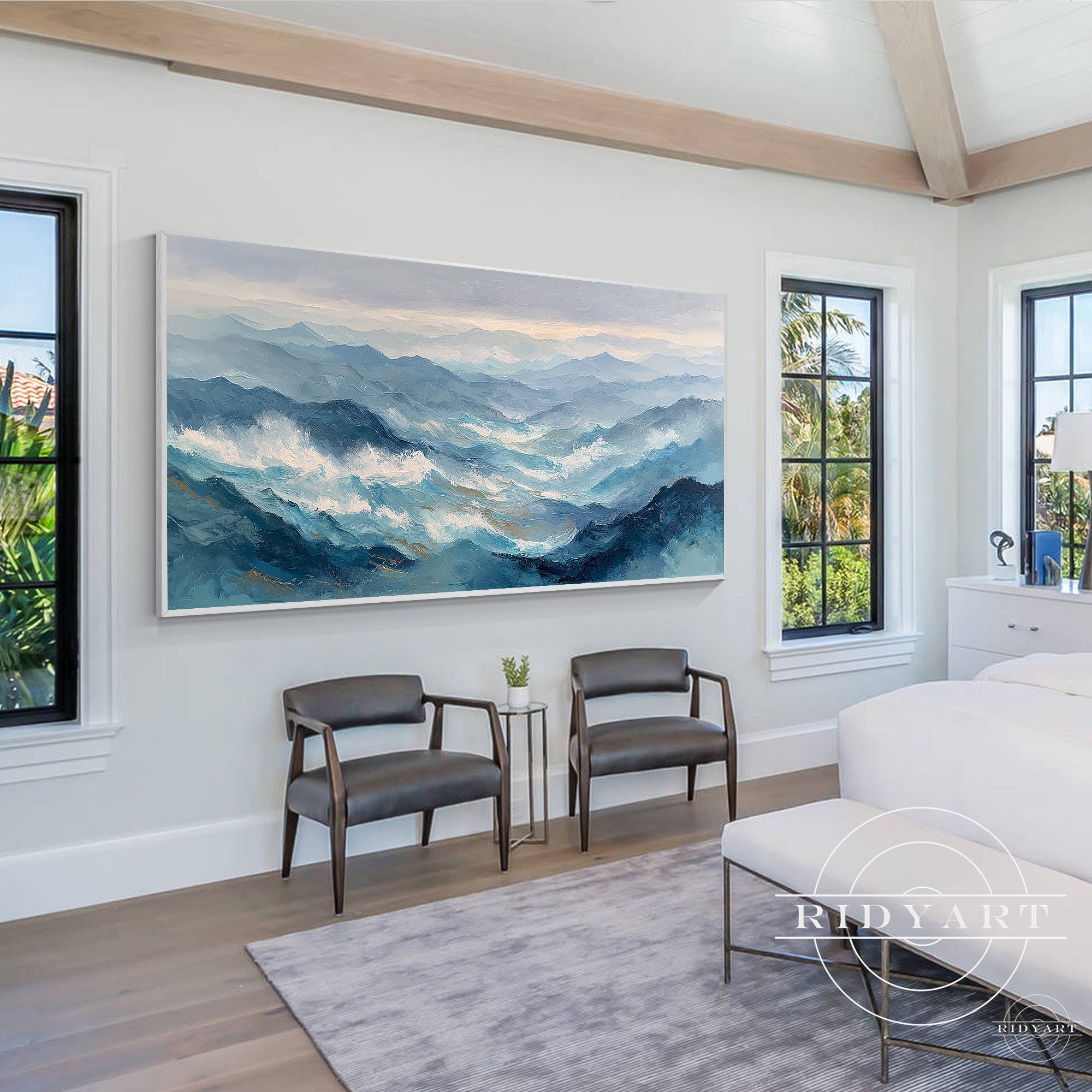 modern blue wall art inspired by nature landscapes