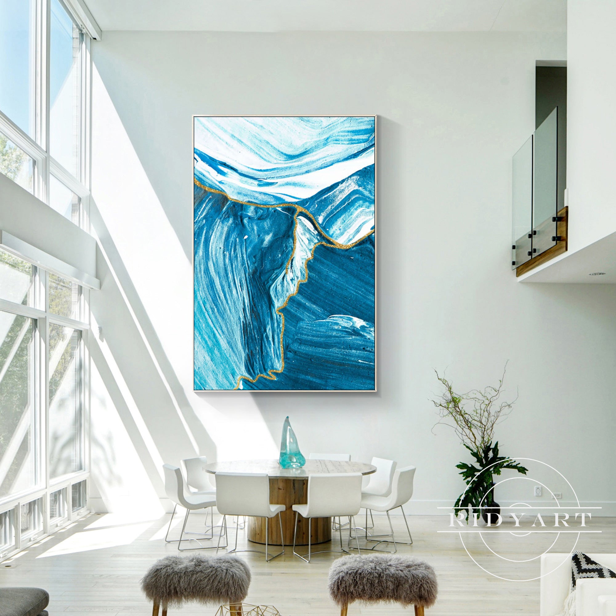 Large textured ocean wall art in calming turquoise blue tones.