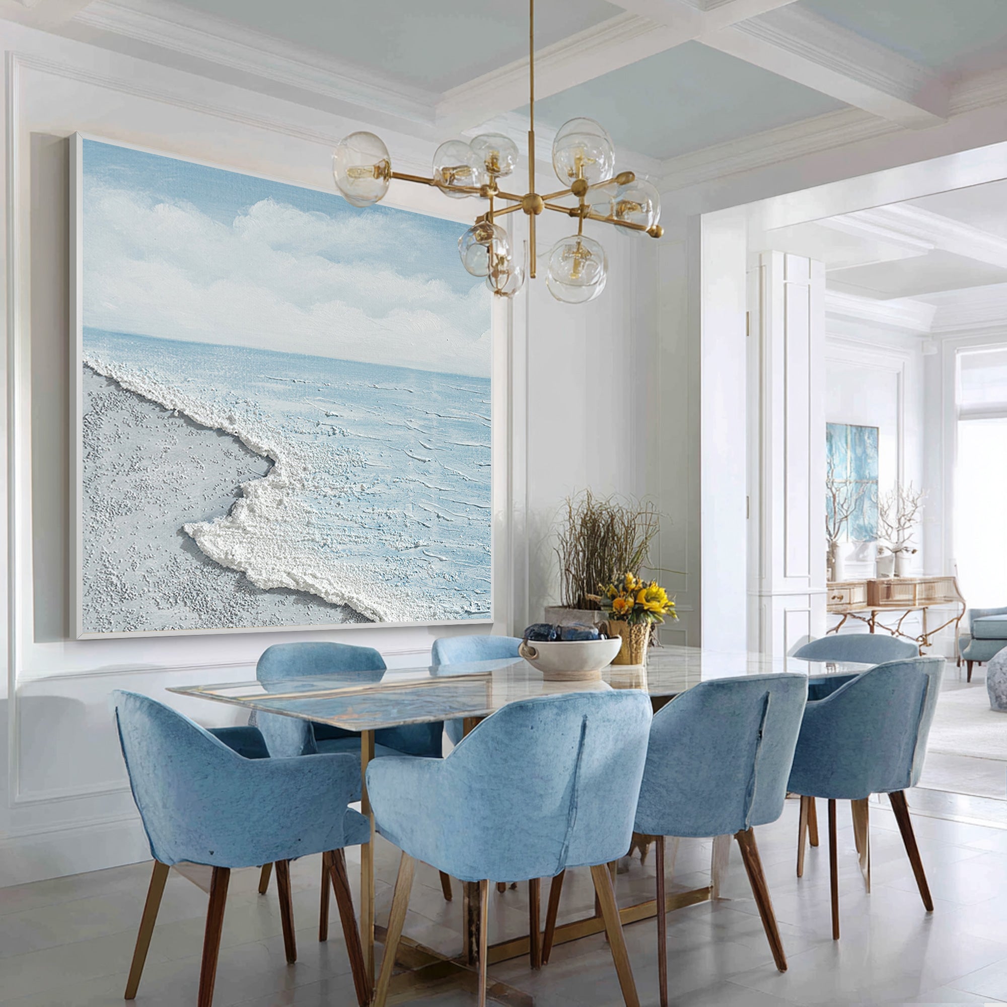 blue gray abstract ocean textured wall art painting