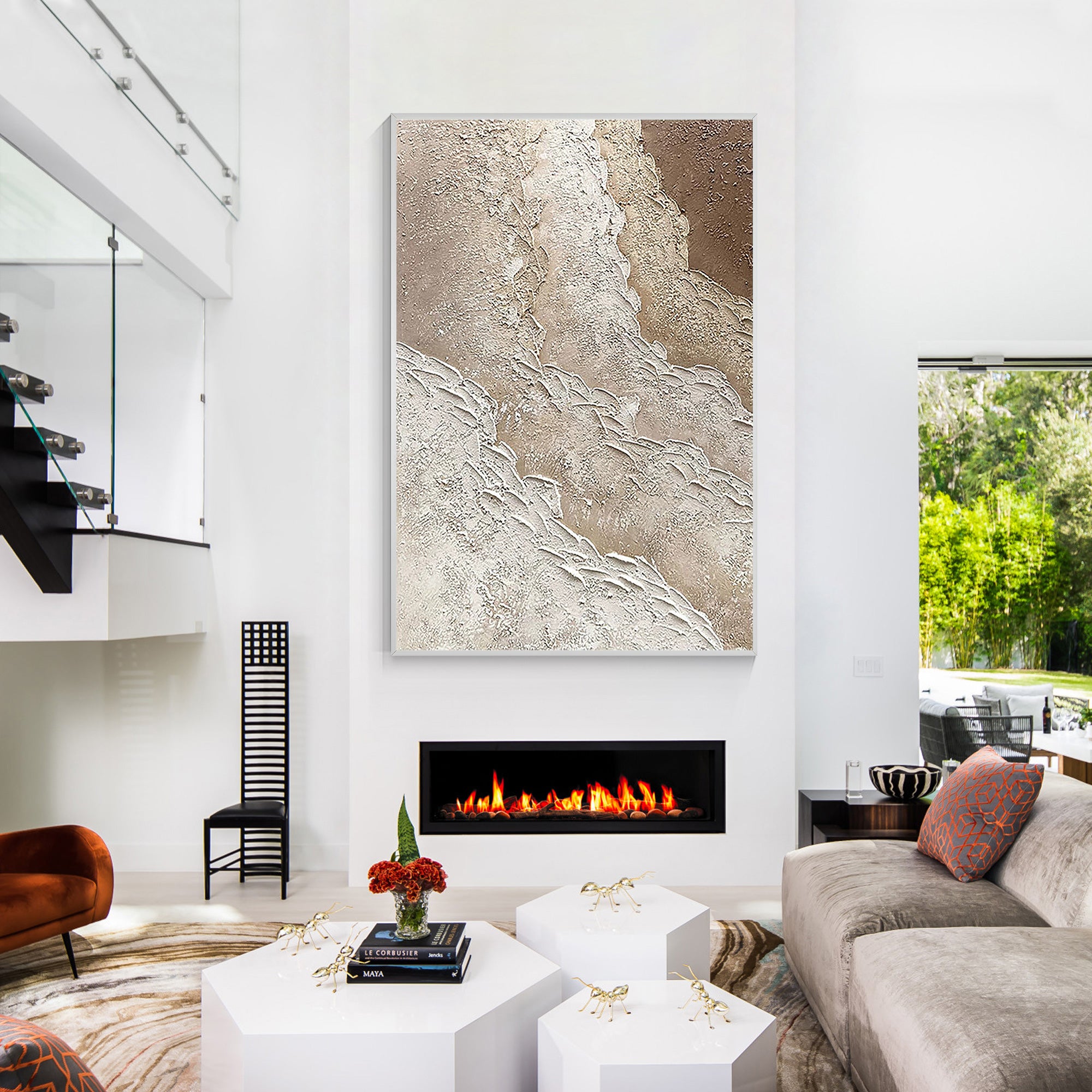 gallery style beige ocean painting textured wall art