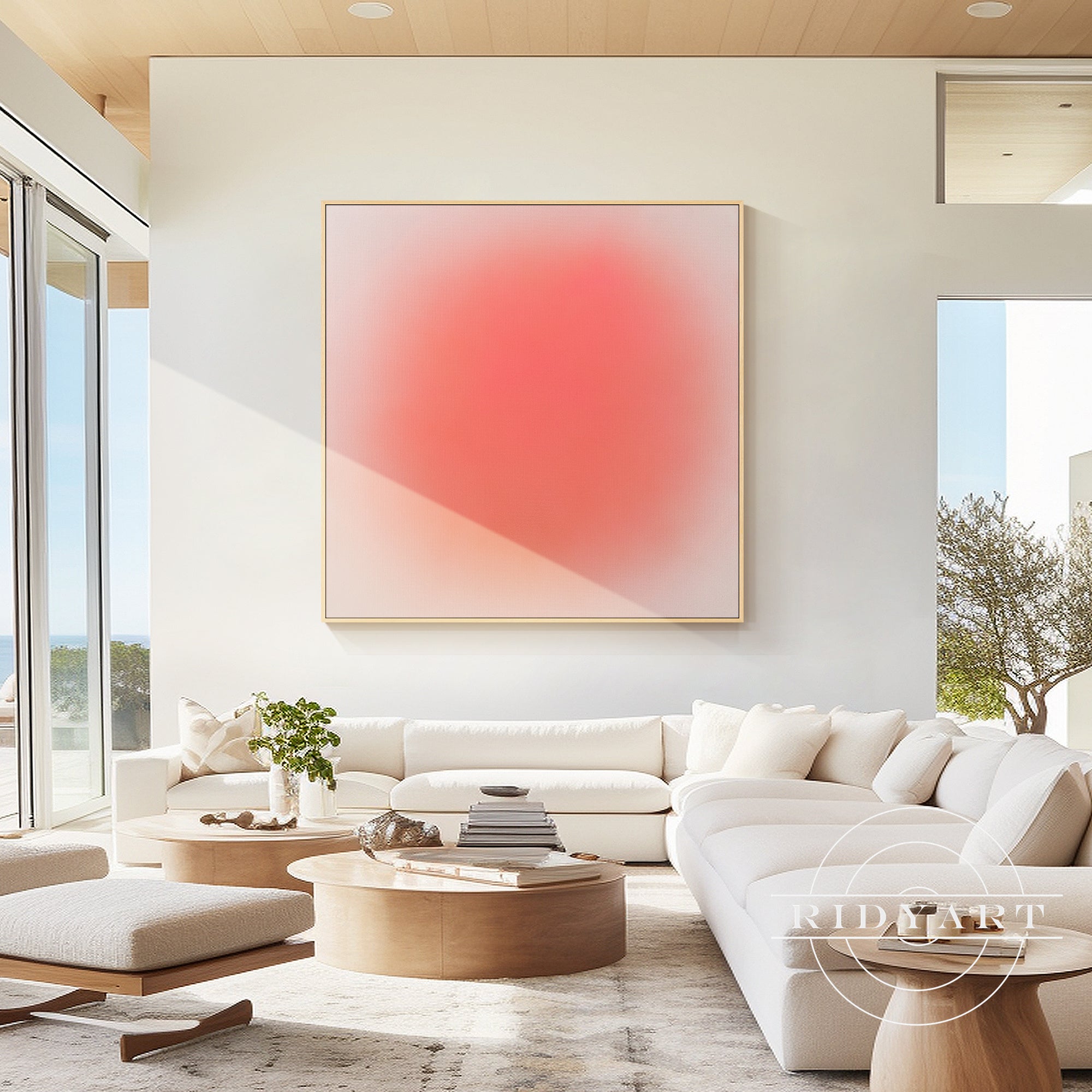 Neon abstract ombre painting in vibrant pink and peach tones