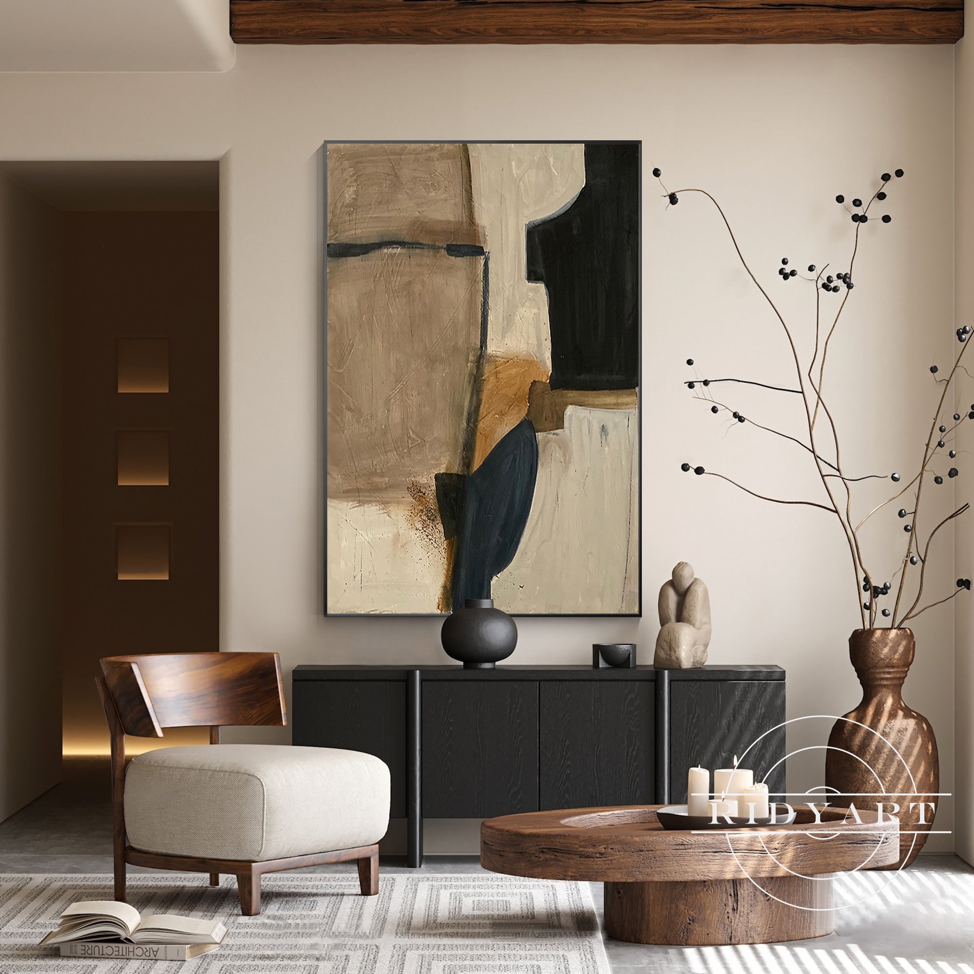 Organic shapes brown black canvas art