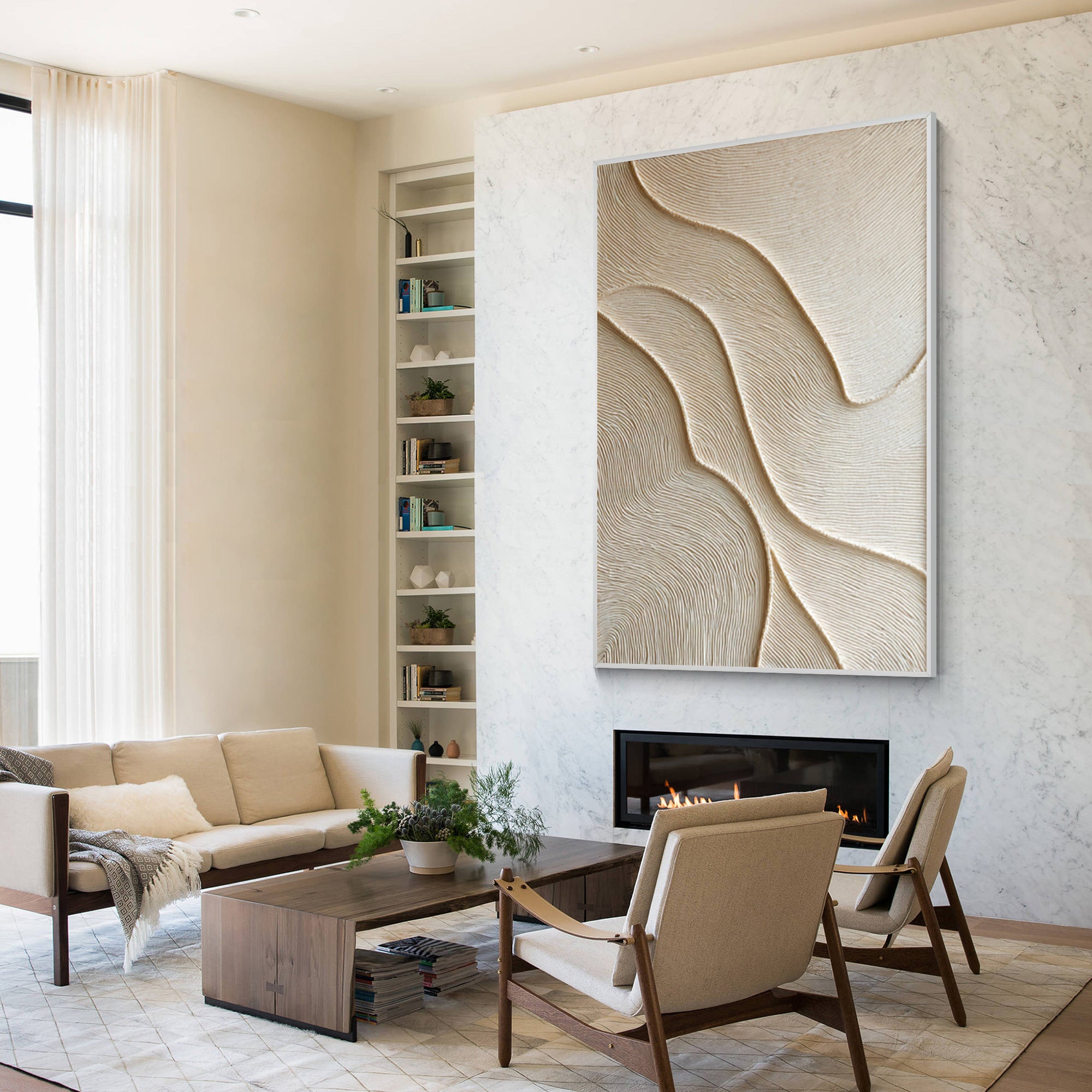 Beige 3D organic abstract canvas