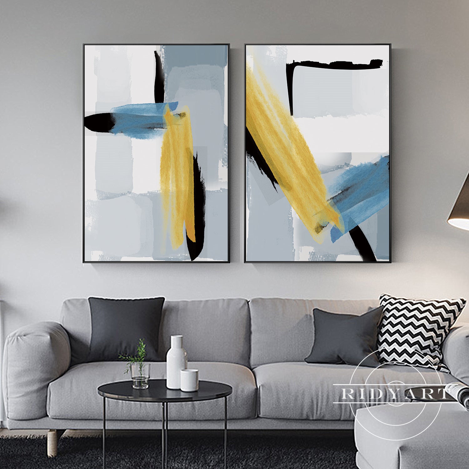 Modern home wall art set of 2 framed