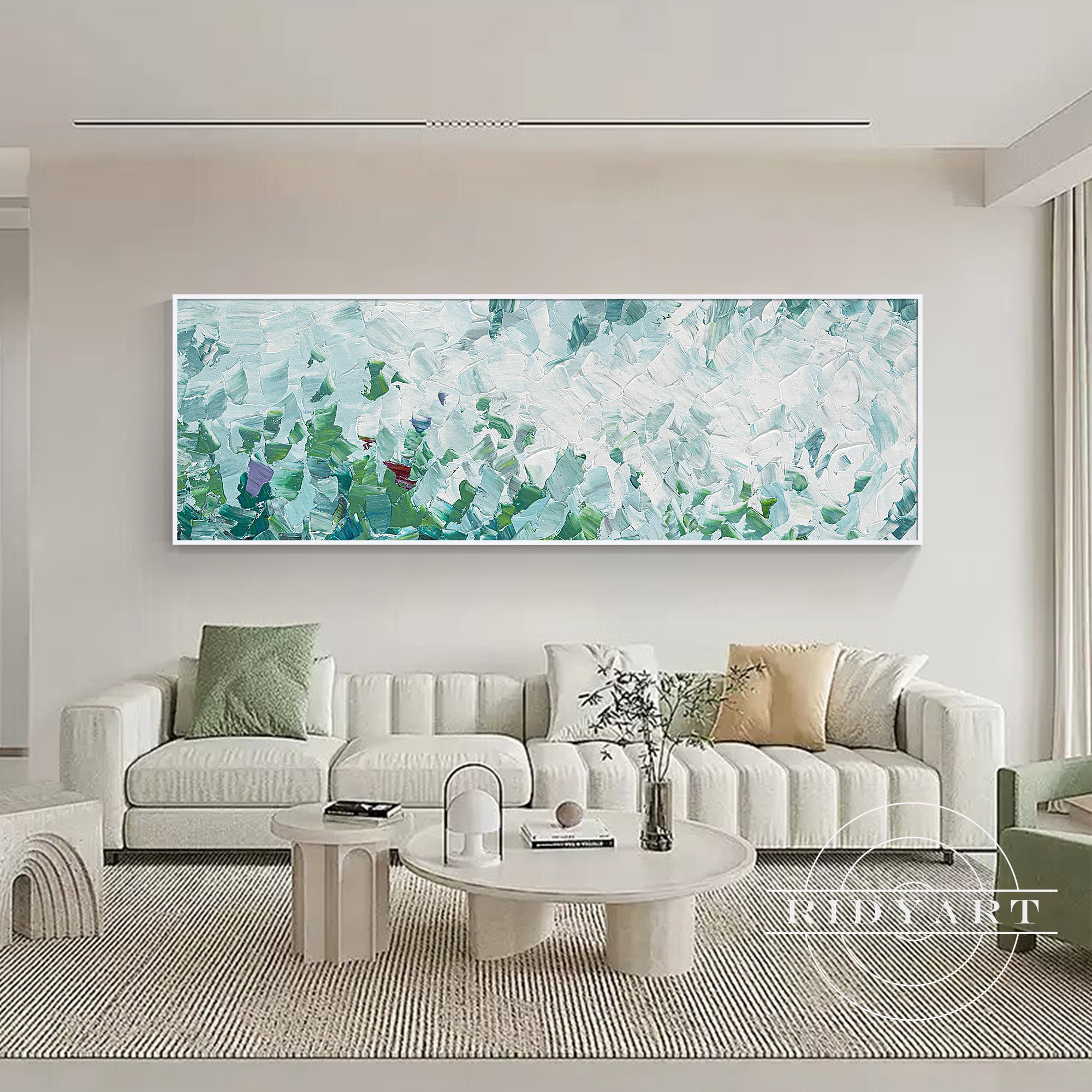 Minimalist mint green artwork on canvas for home interiors