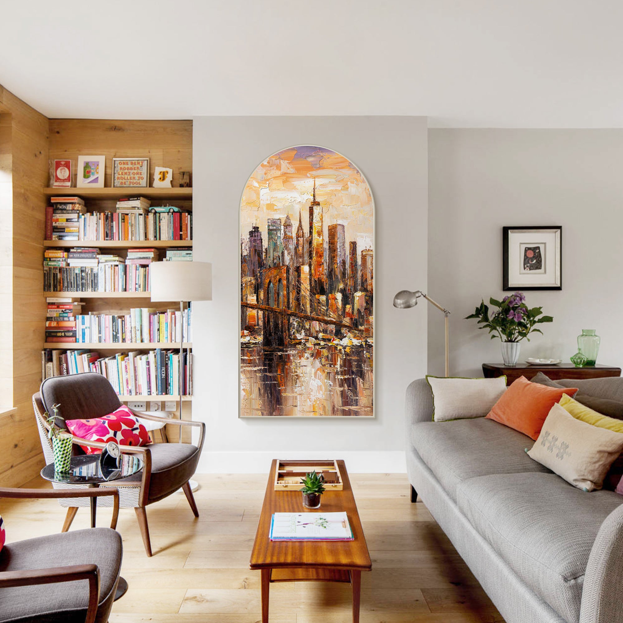 Original Brooklyn Bridge textured city art in brown tones