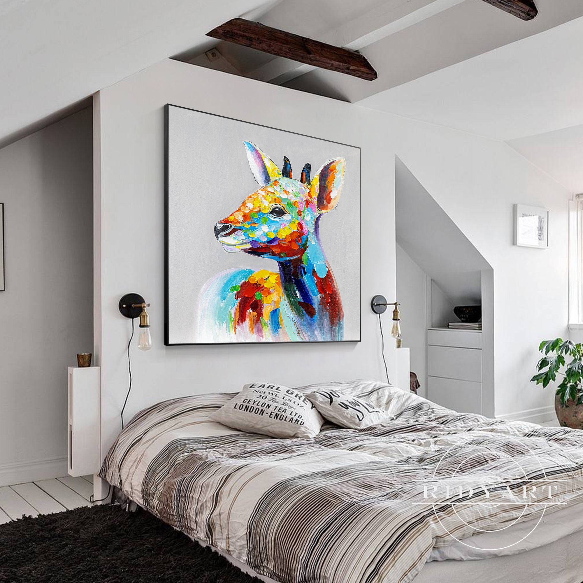 Original deer painting for living room