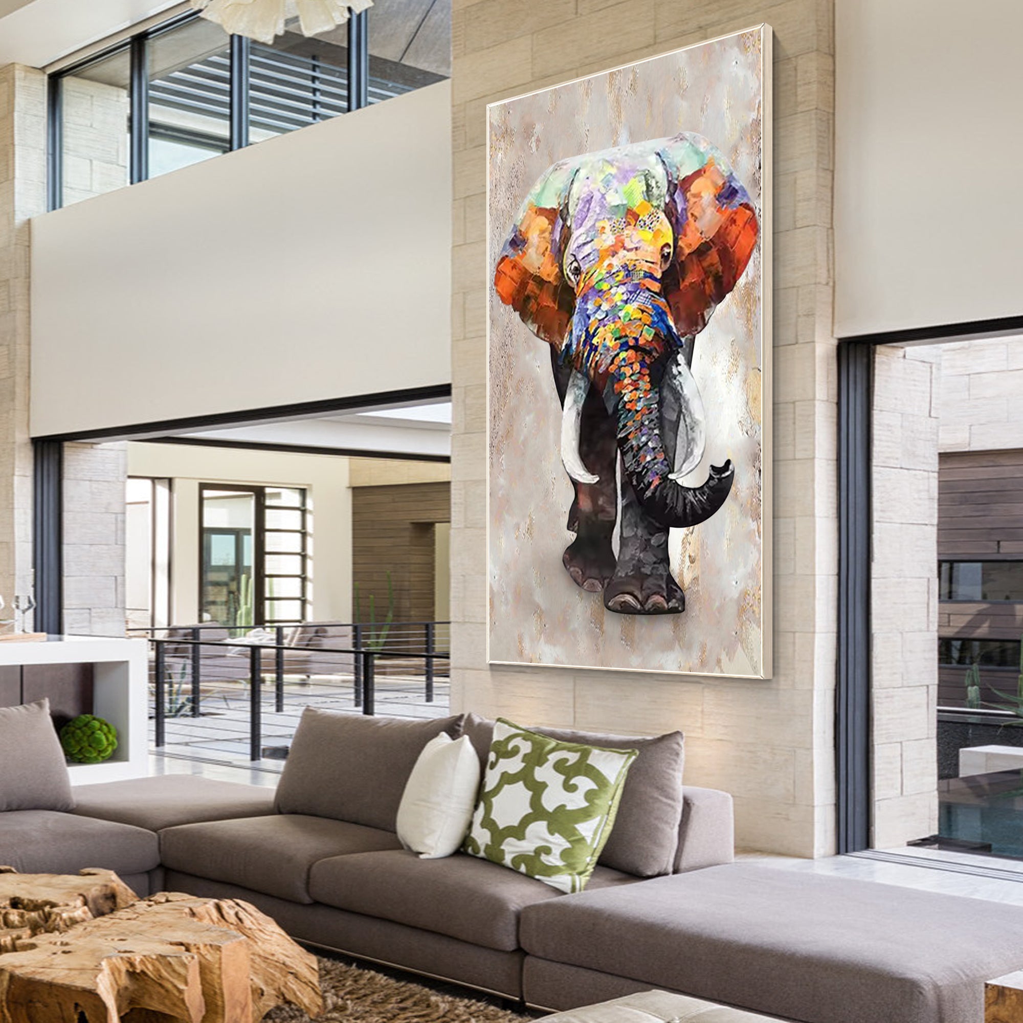 Textured pop art elephant canvas for home decor