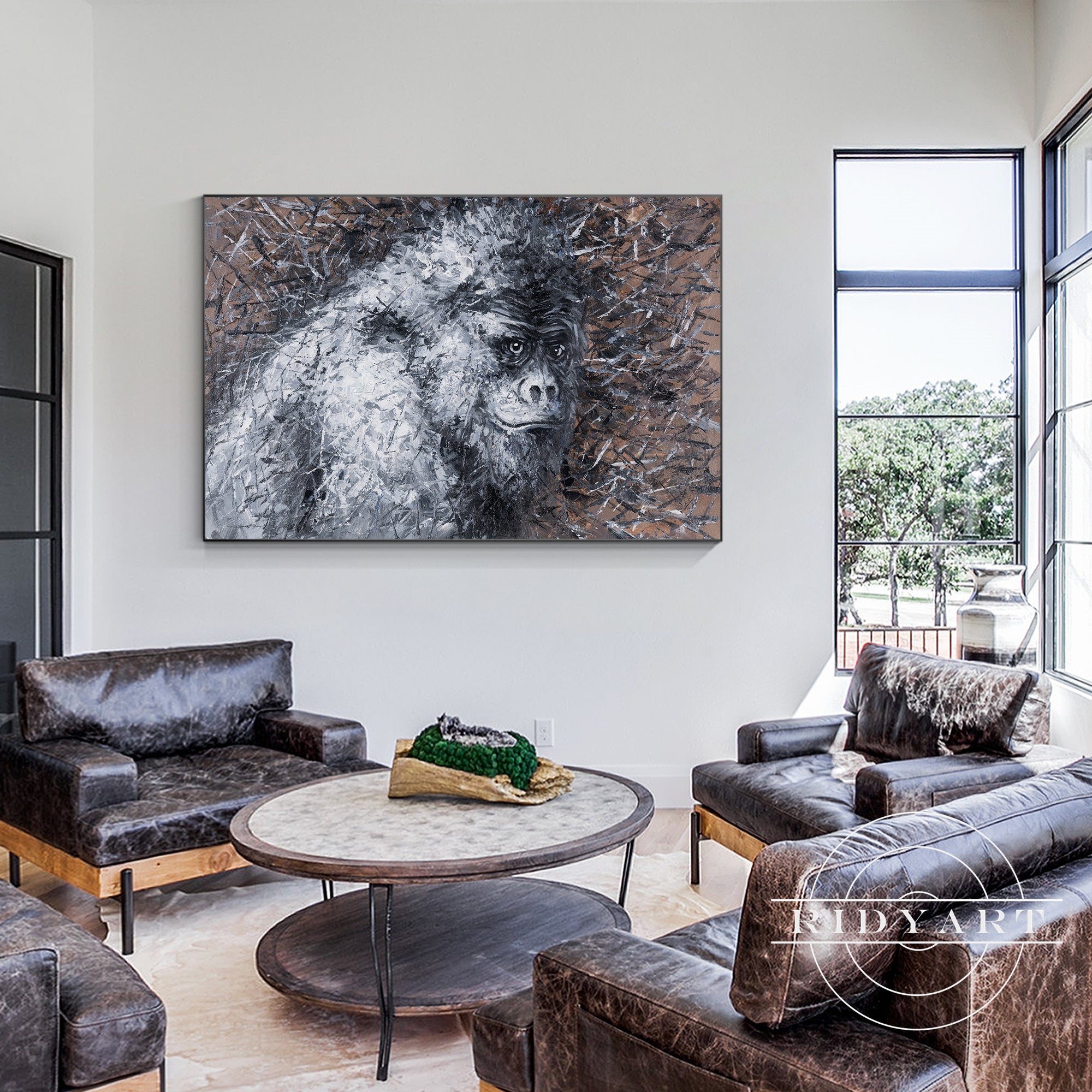 Gorilla canvas painting black white