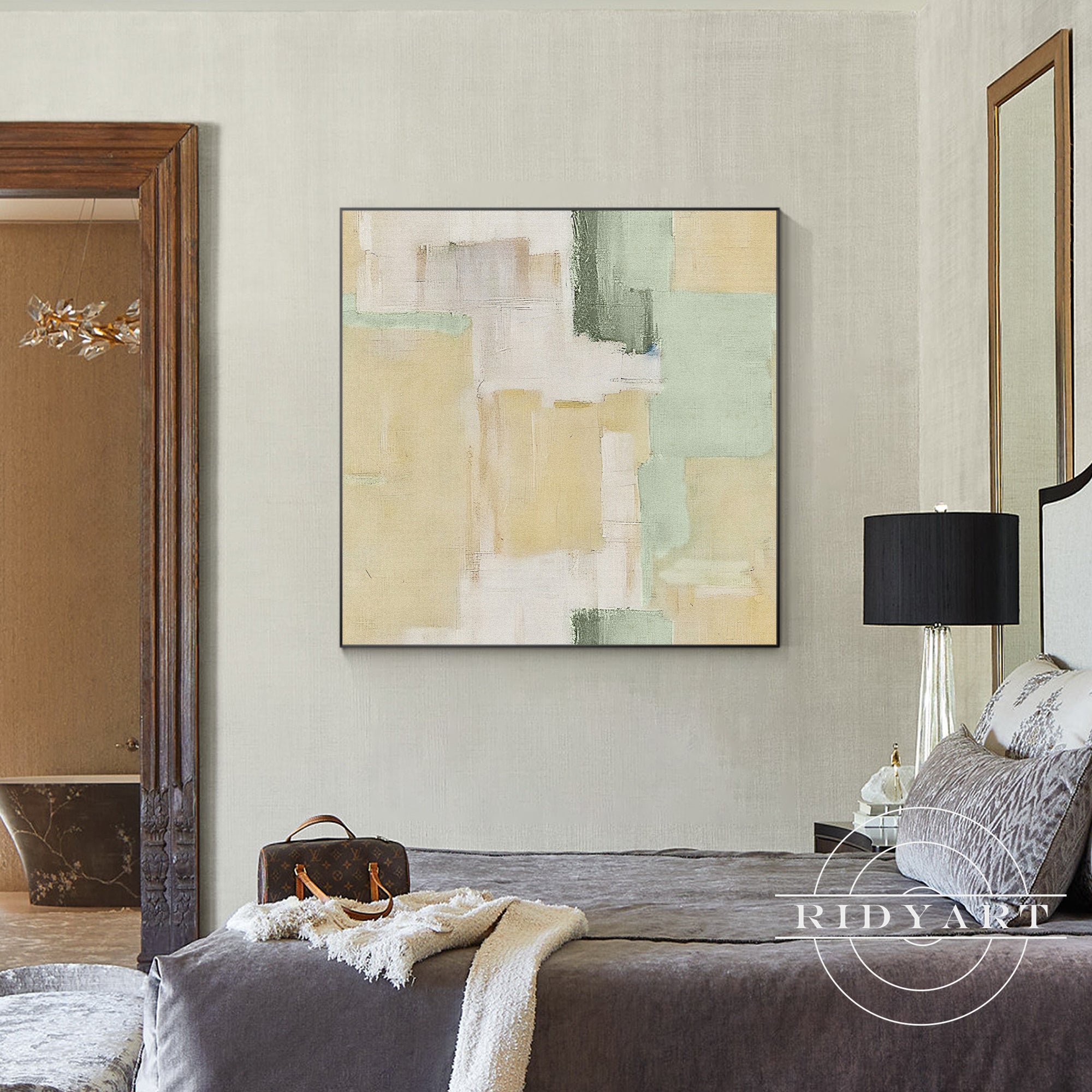 Minimalist green and beige painting on canvas