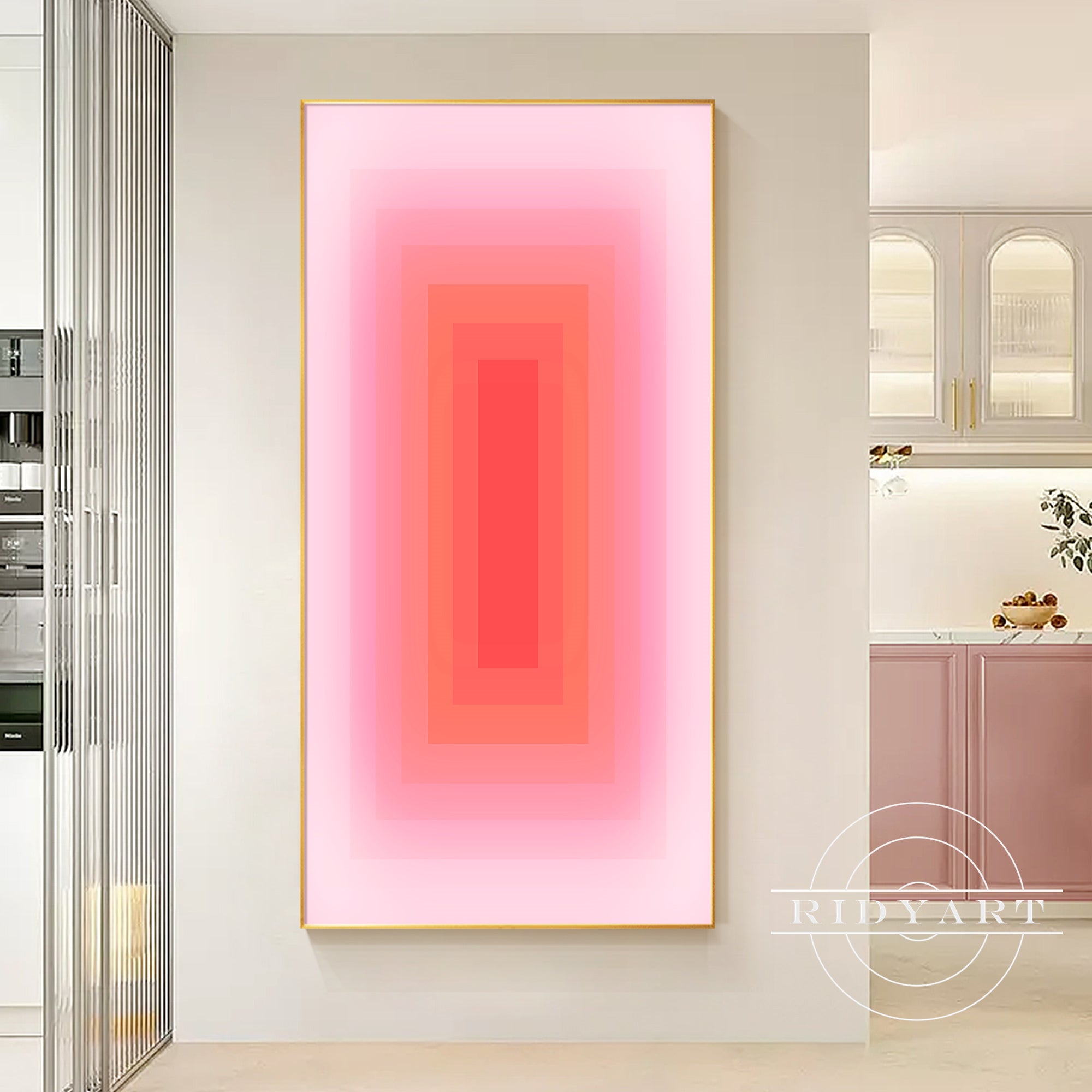 Original textured pink wall art with neon gradient