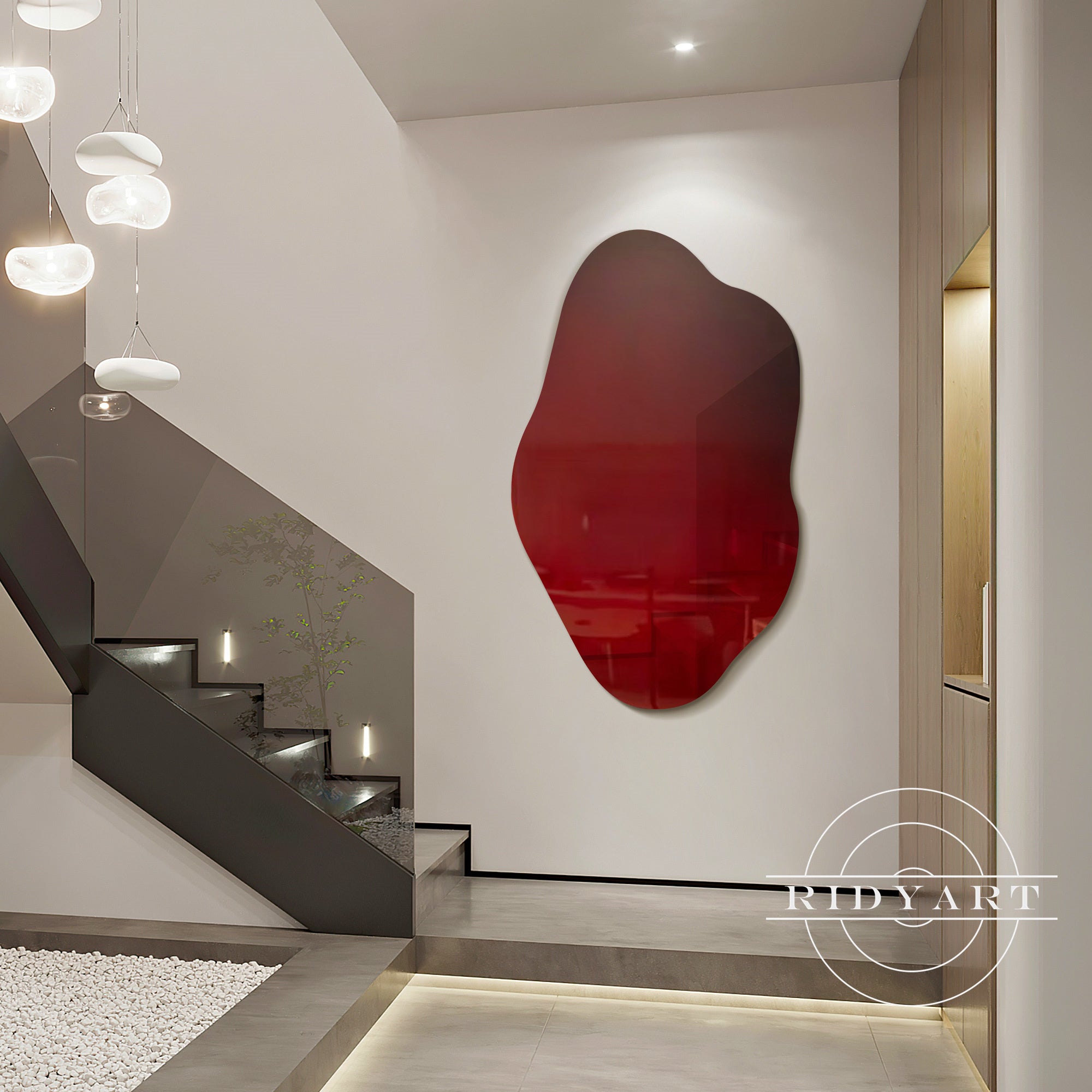 Handmade cherry red abstract resin art on canvas